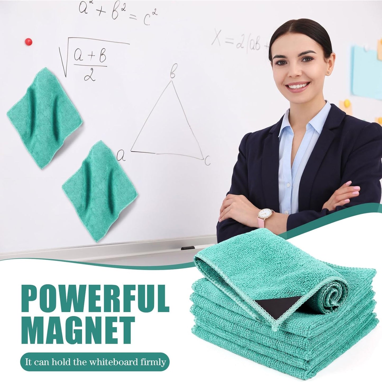 Zopeal 8 Packs Dry Erase Board Cleaning Cloth Microfiber Eraser Magnetic Whiteboard Eraser Washable for Whiteboard Dry Erase Cloth for Home and Office, 10'' x 9. 25''(Green)