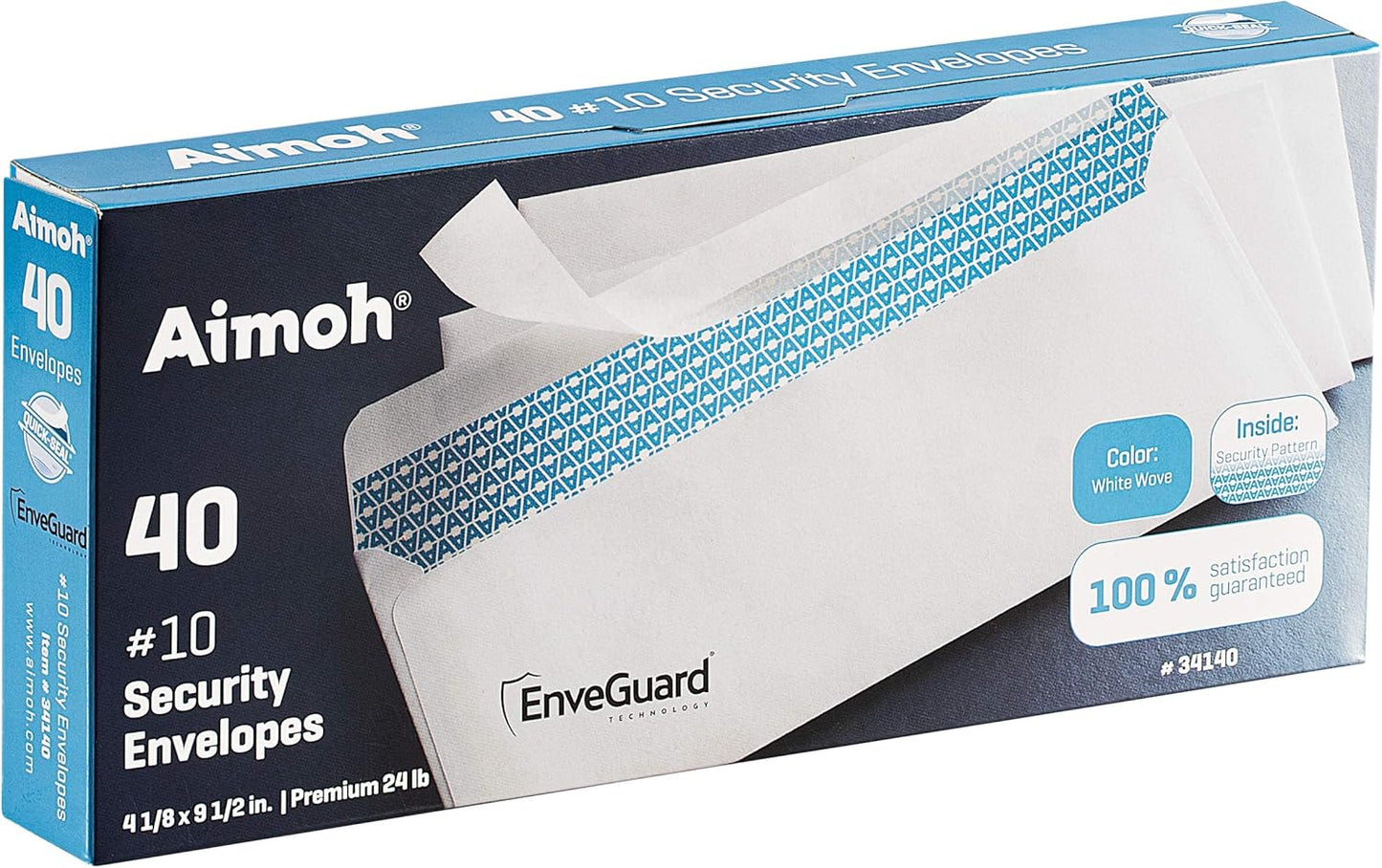 40#10 Security Tinted Self-Seal Envelopes - No Window, EnveGuard, Size 4-1/8 X 9-1/2 Inches - White - 24 LB - 40 Count (34140)