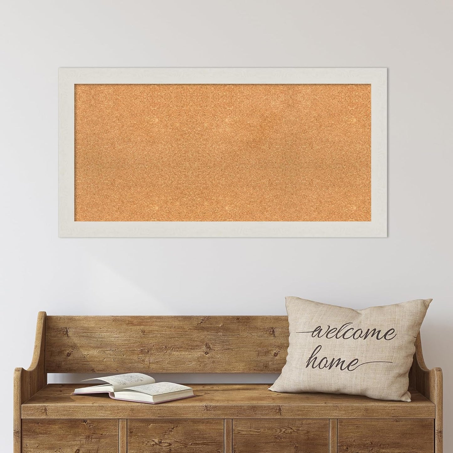 Amanti Art Natural Cork Board for Wall, 21x41 Vision Board with White Frame, Large Corkboard Office Decor for Home Organization, Country Rustic Corkboard Pinboard to Display Items for Home