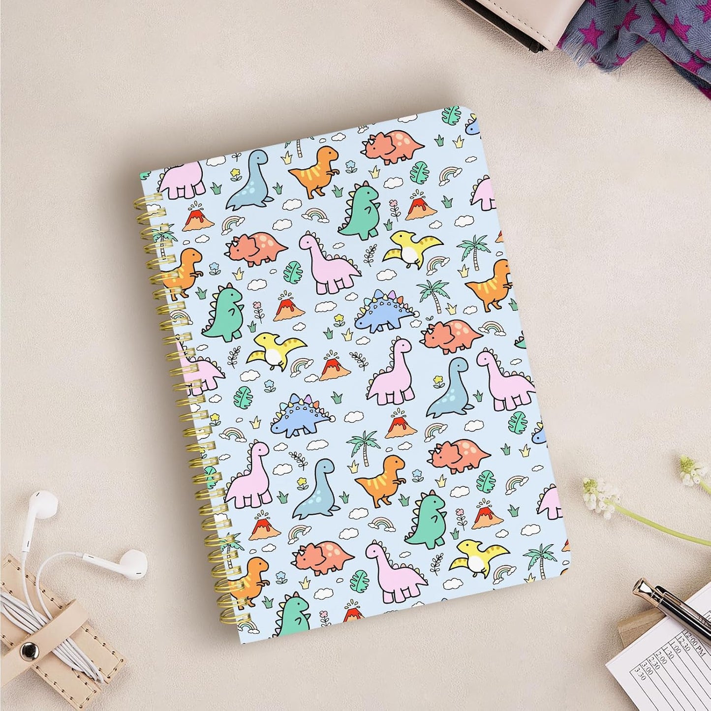 Cute Spiral Notebook journal B5 Aesthetic Pretty Design for Women Girls Kawaii with Pocket, 10 x 7.2 inch, Lined, Little Dino