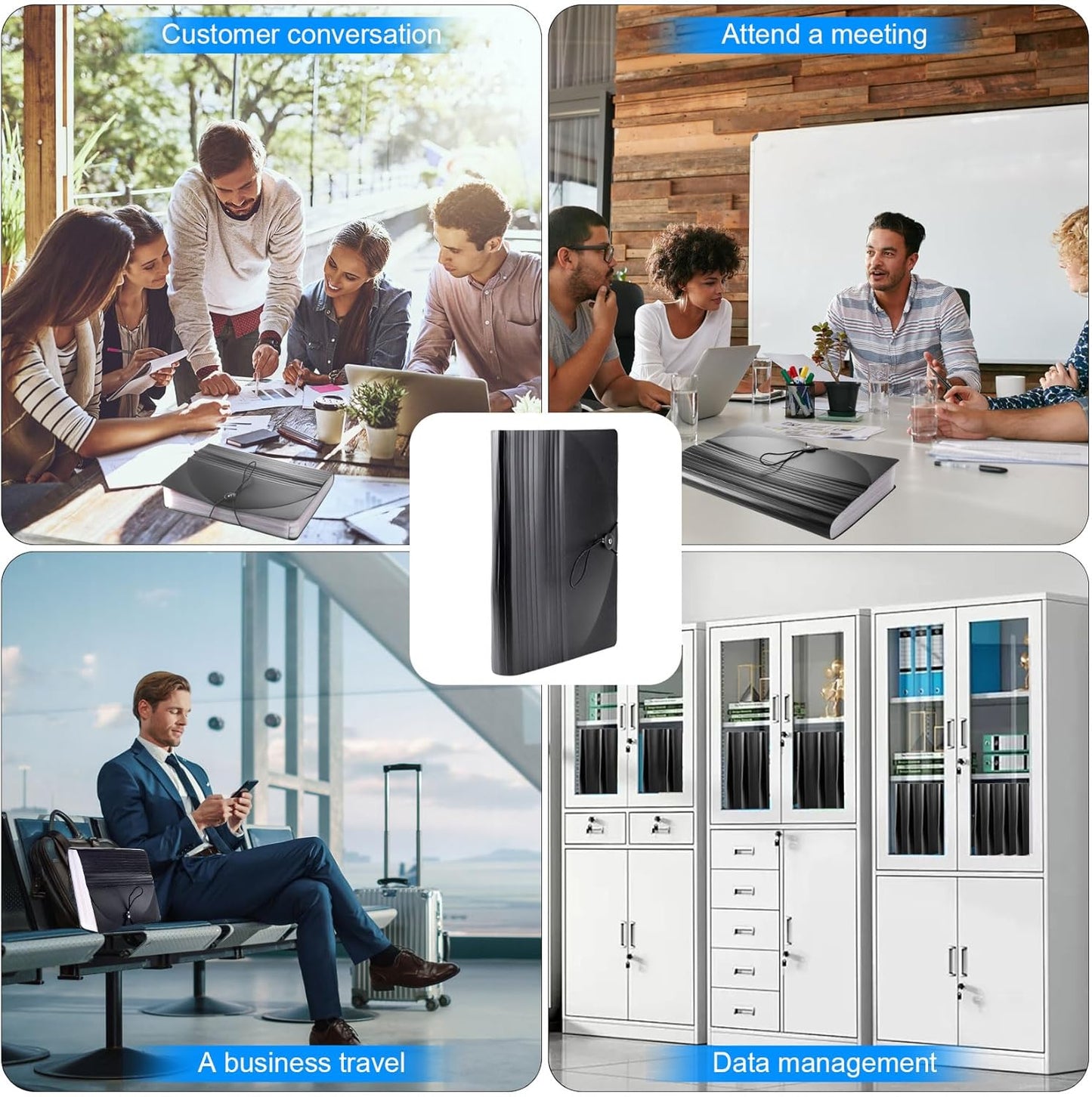 37-Pocket Expanding File Folder with Labels, A4/Letter Size Accordion Document Organizer, Portable Black Folder for Office, Travel, Business, School & Home