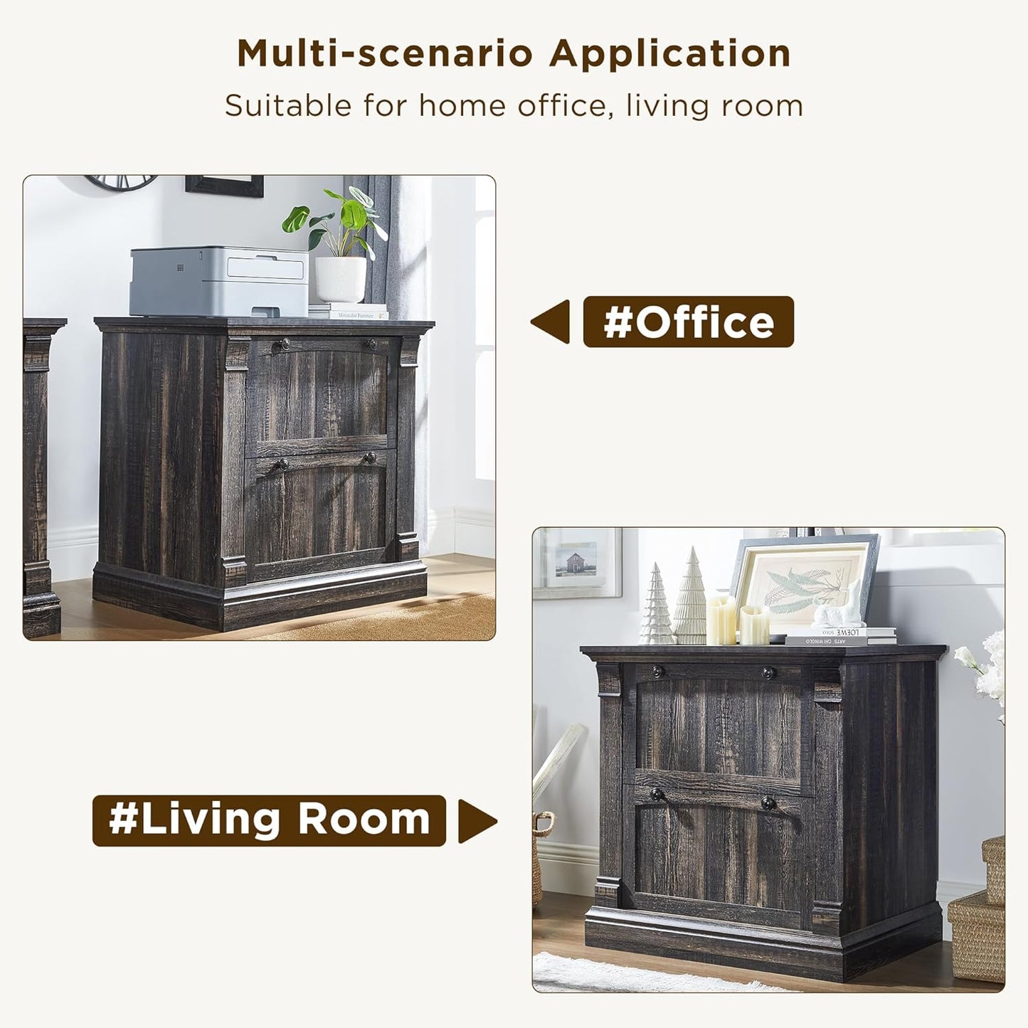 OKD Farmhouse File Cabinet with 2 Drawers, 30" Lateral Filing Cabinet, Hanging File Folders, Interlocking Drawers, Rustic Oak Wood, Brown, Home Office, Living Room, 30" x 22" x 10.2"