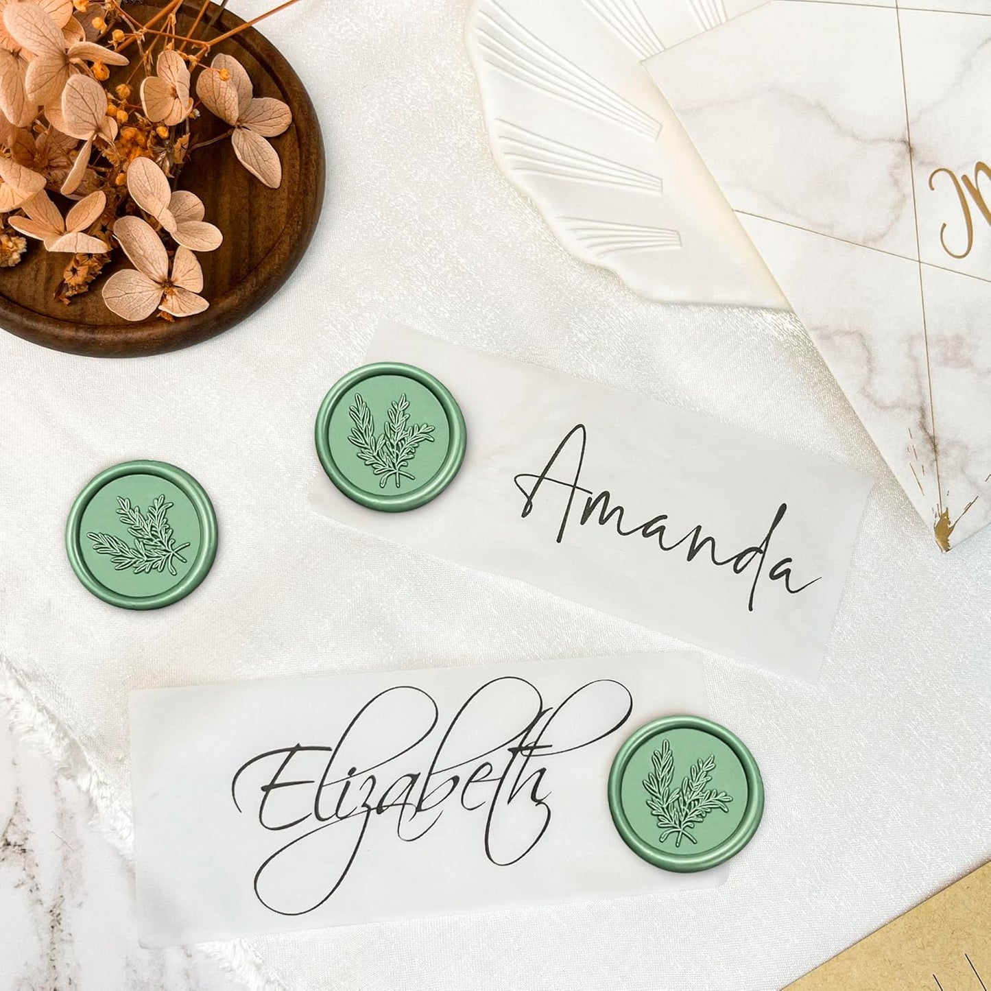 50Pcs Wax Seal Stickers Handmade Envelope Seals Self Adhesive Wax Stickers for Wedding Party Invitations, Envelope, Gift Wrap, Christmas(Rosemary Style, Olive Green)