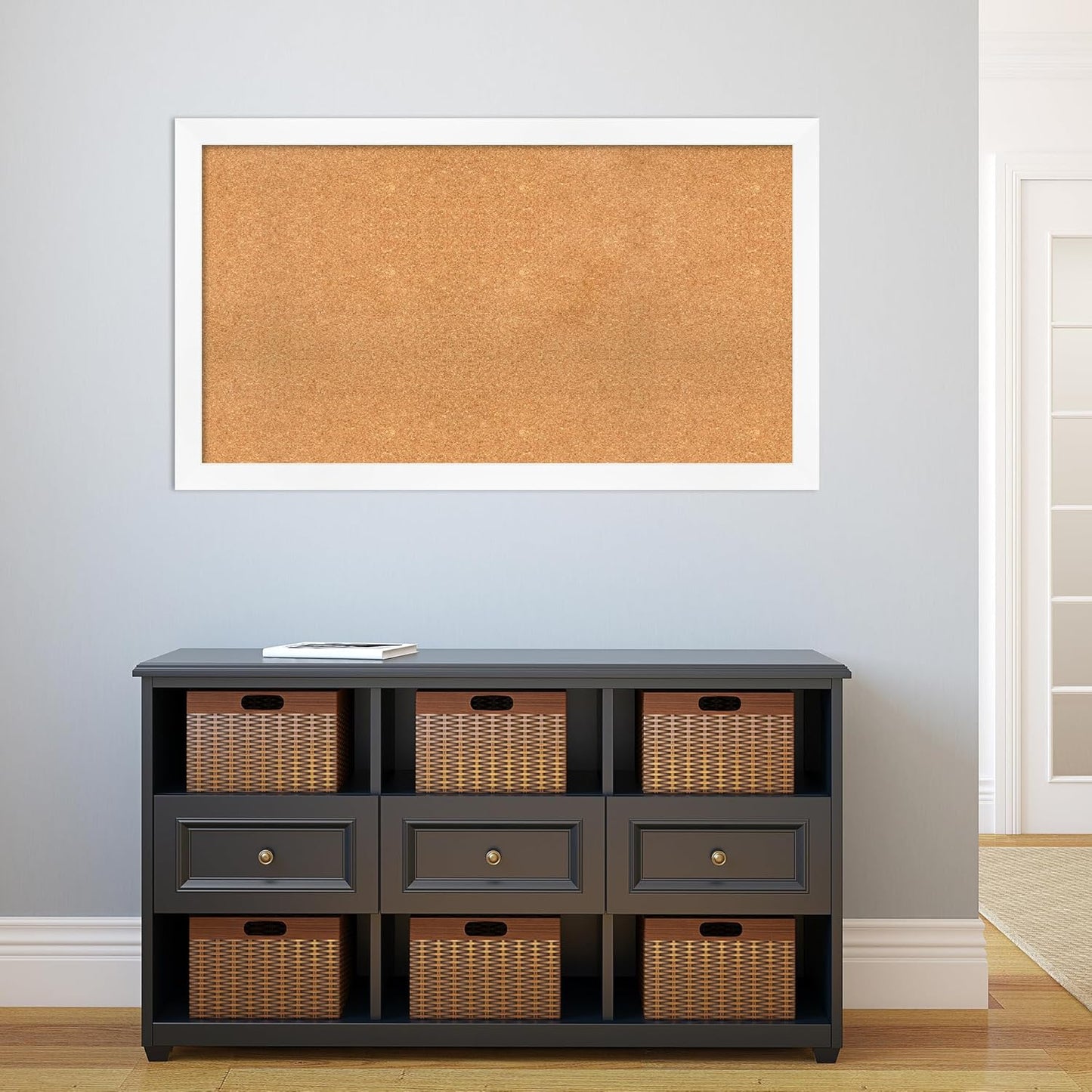 Amanti Art Natural Cork Board for Wall, 27x47 Vision Board with White Frame, Oversize Corkboard Office Decor for Home Organization, Modern Corkboard Pinboard to Display Items for Home Organization in