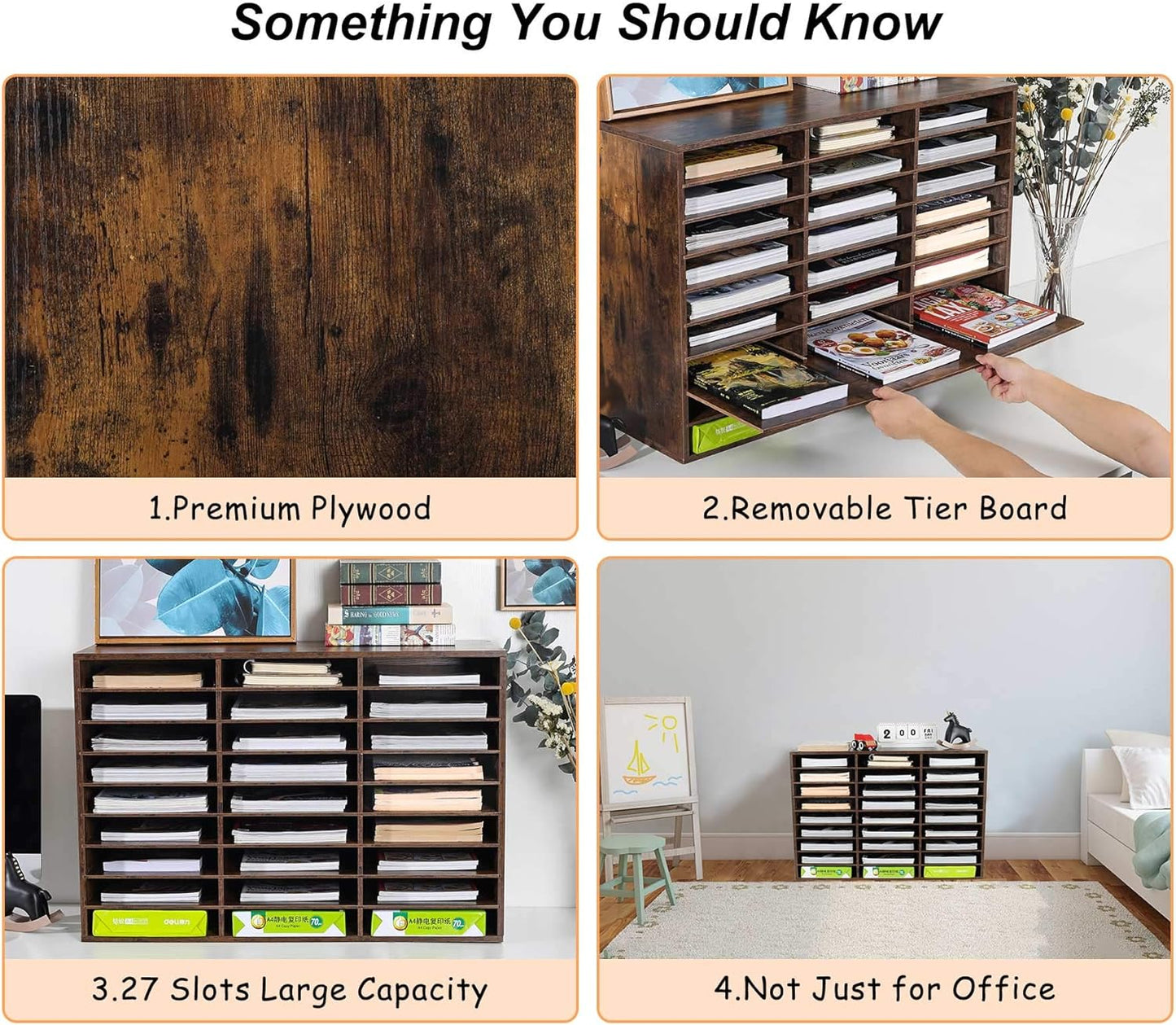 TQVAI Wood Adjustable Literature Organizer Desktop File Sorter Mail Center Paper Storage Cabinet Home & Office Mailbox School Classroom Keepers, 27 Slots Compartments, Archaize