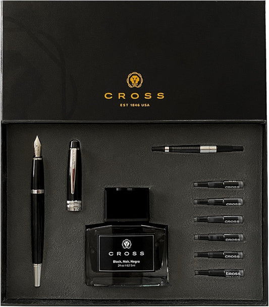 Cross Bailey Refillable Fountain Presented in a Premium Gift Box - Medium Point, Black Ink, Black