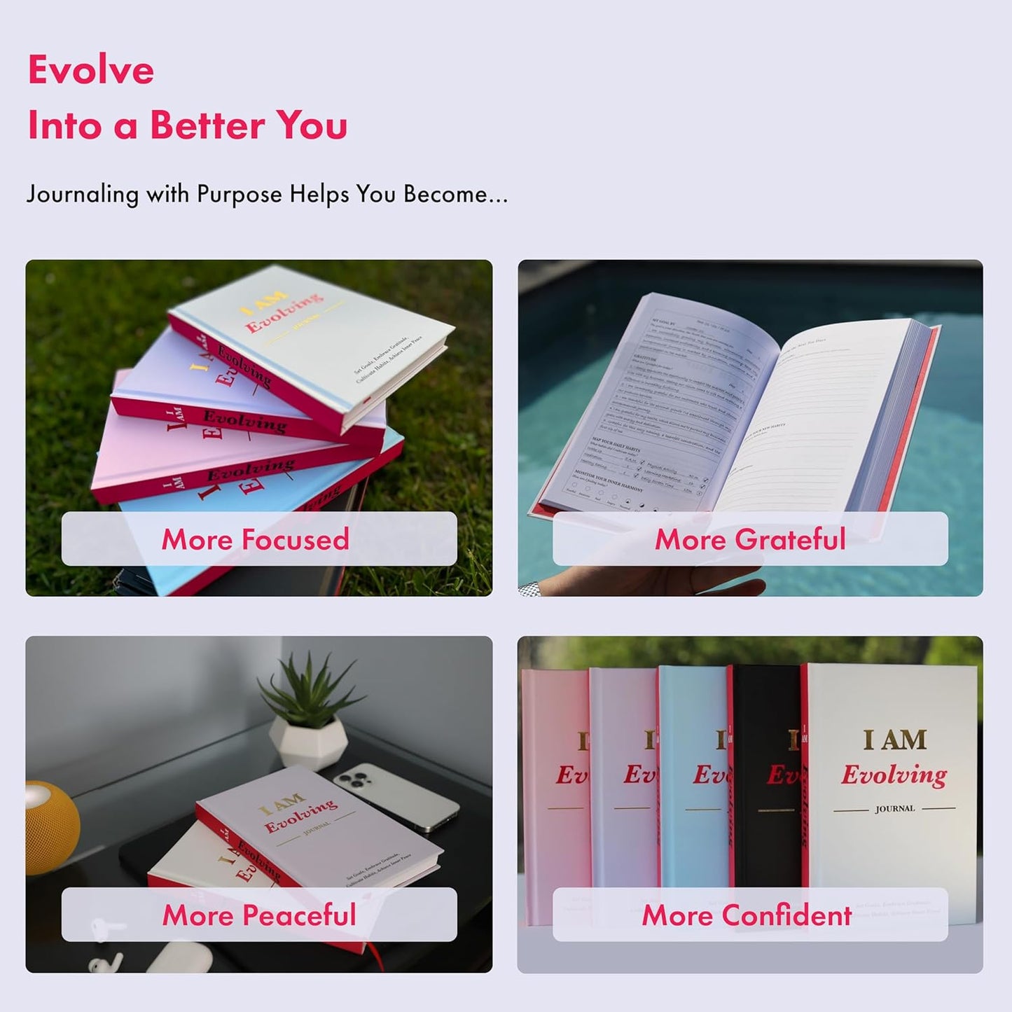 iAmEvolving Personal Growth Journal: Set Goals, Embrace Gratitude, Cultivate Habits, Achieve Inner Peace - Undated, A5, 288 Pages, Hardcover, Columbia Blue