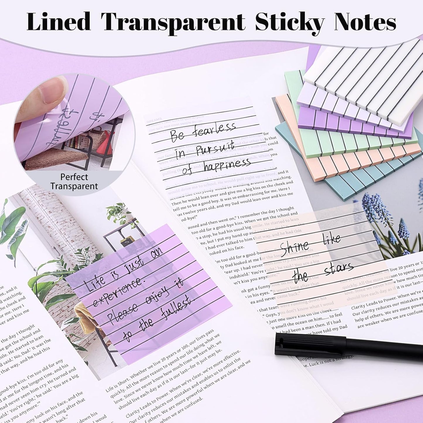 3x3 Inch Transparent Sticky Notes 300 Sheets, Clear Translucent Lined Self-Adhesive Memo See Through Reminder Pad for Office School Students Planners Journals Bible Supplies (Dark Morandi)