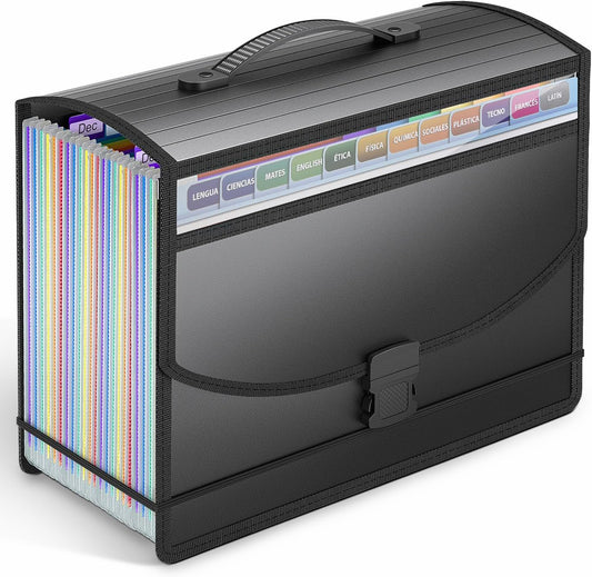 25 Pockets Expanding File Folder Accordion File Organizer with Handle,Fun Storage Portable Document Organizer File Box Filing Organizer for Home School Office Traveling, A4 and Letter Size