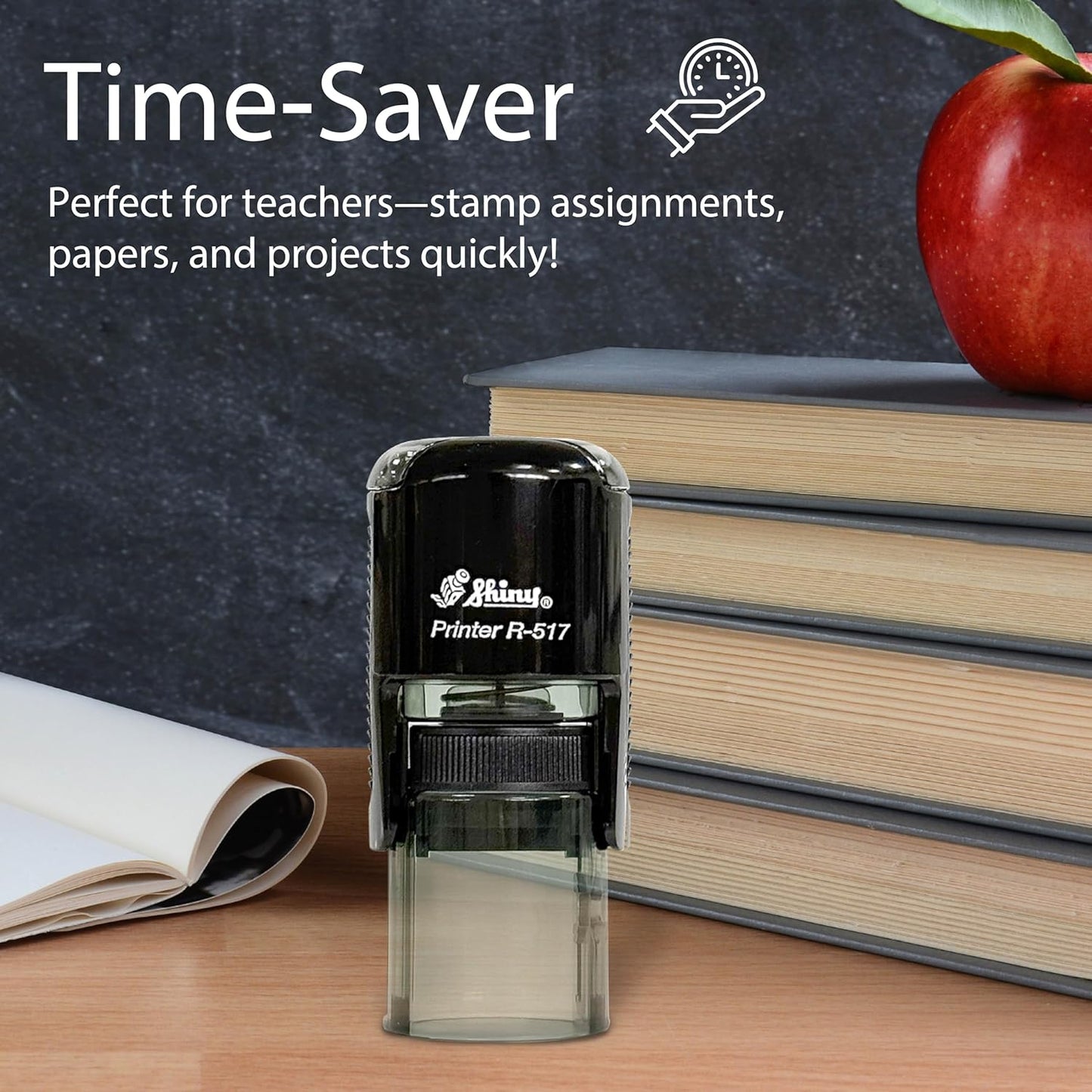 Shiny Wow Teacher Stamp, Round Self Inking Stamp for Classroom, Blue Ink
