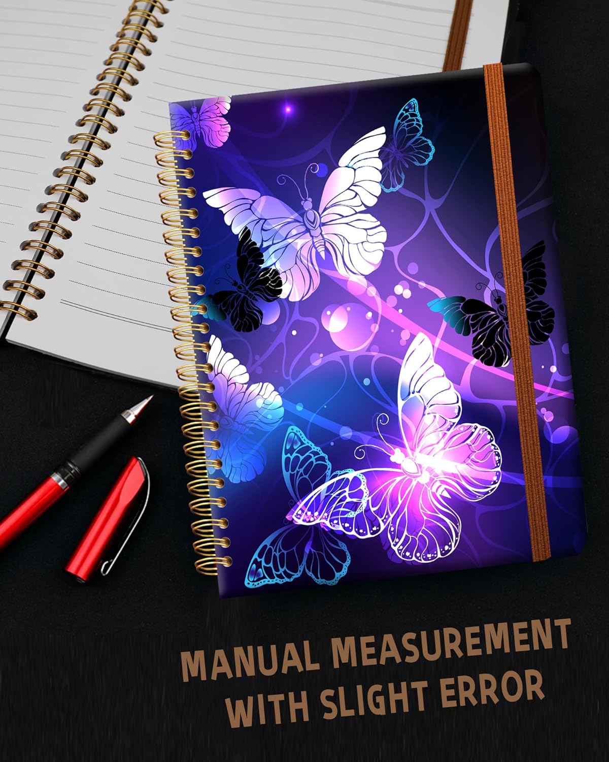 Ruled Spiral Writing Notebook,A5 Hardcover Lined College Journal for Women Lady,Fashion Puppy Watercolor Strong Twin-Wire Binding with Premium Paper,8.4" X 6",Perfect for School,Office,Home Gifts(Night Glowing Butterfly)