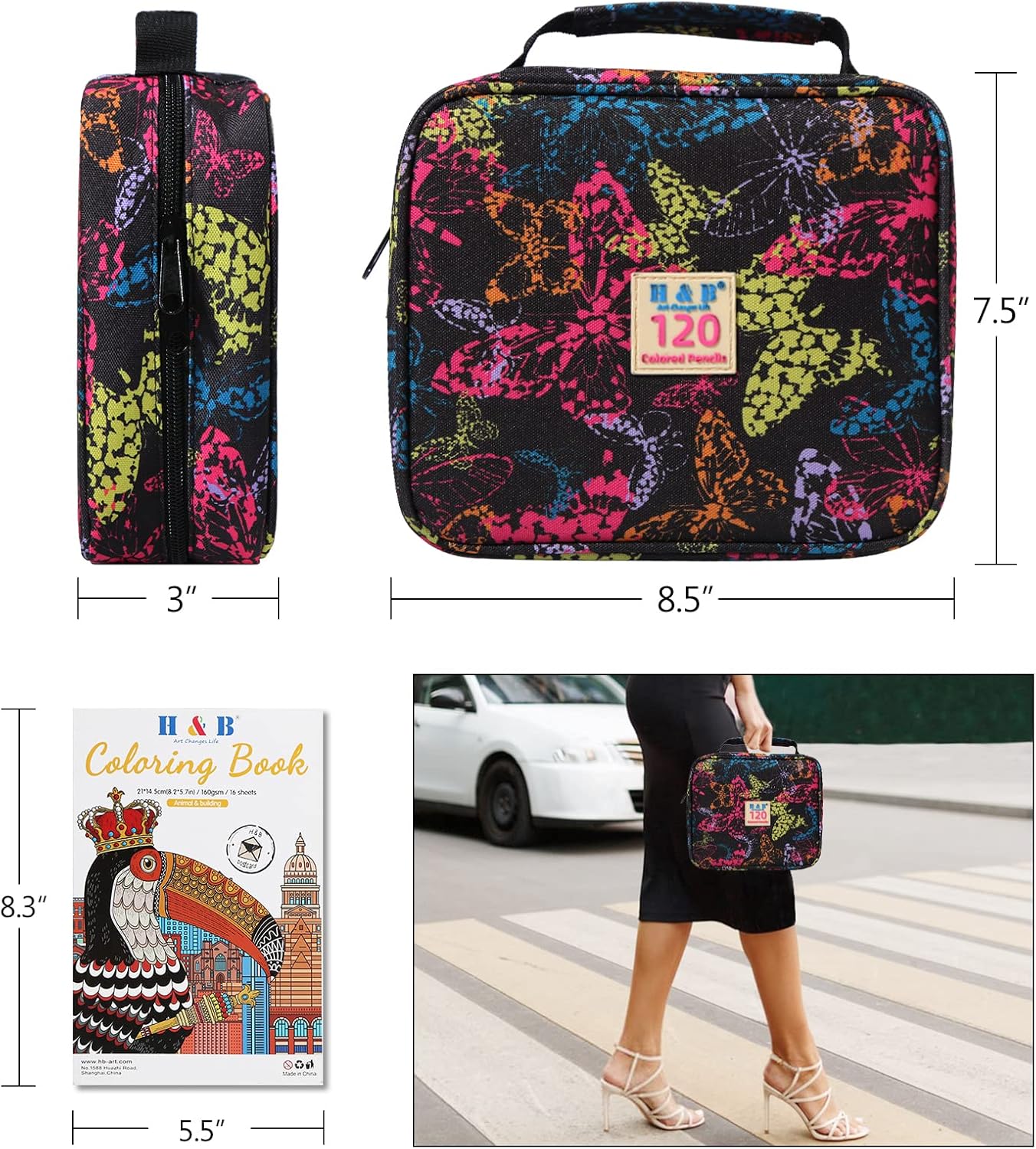 H & B 120-Color Colored Pencils Set with Coloring Book, Eraser, and Sharpener - Perfect for Drawing and Coloring - Soft Oil-Based Cores Ideal for Adults, Kids, and Beginners