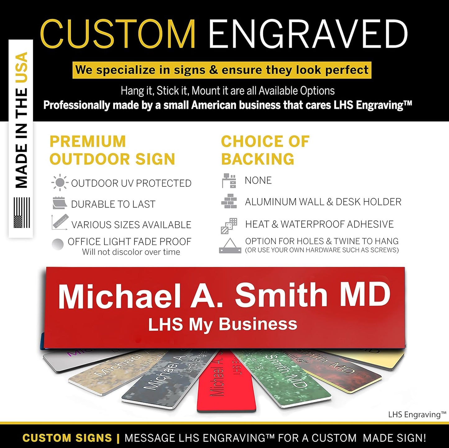 Engraved Door Signs for Office Personalized Red Plastic Door Plaque White Letters - Made in USA 2x8 B7