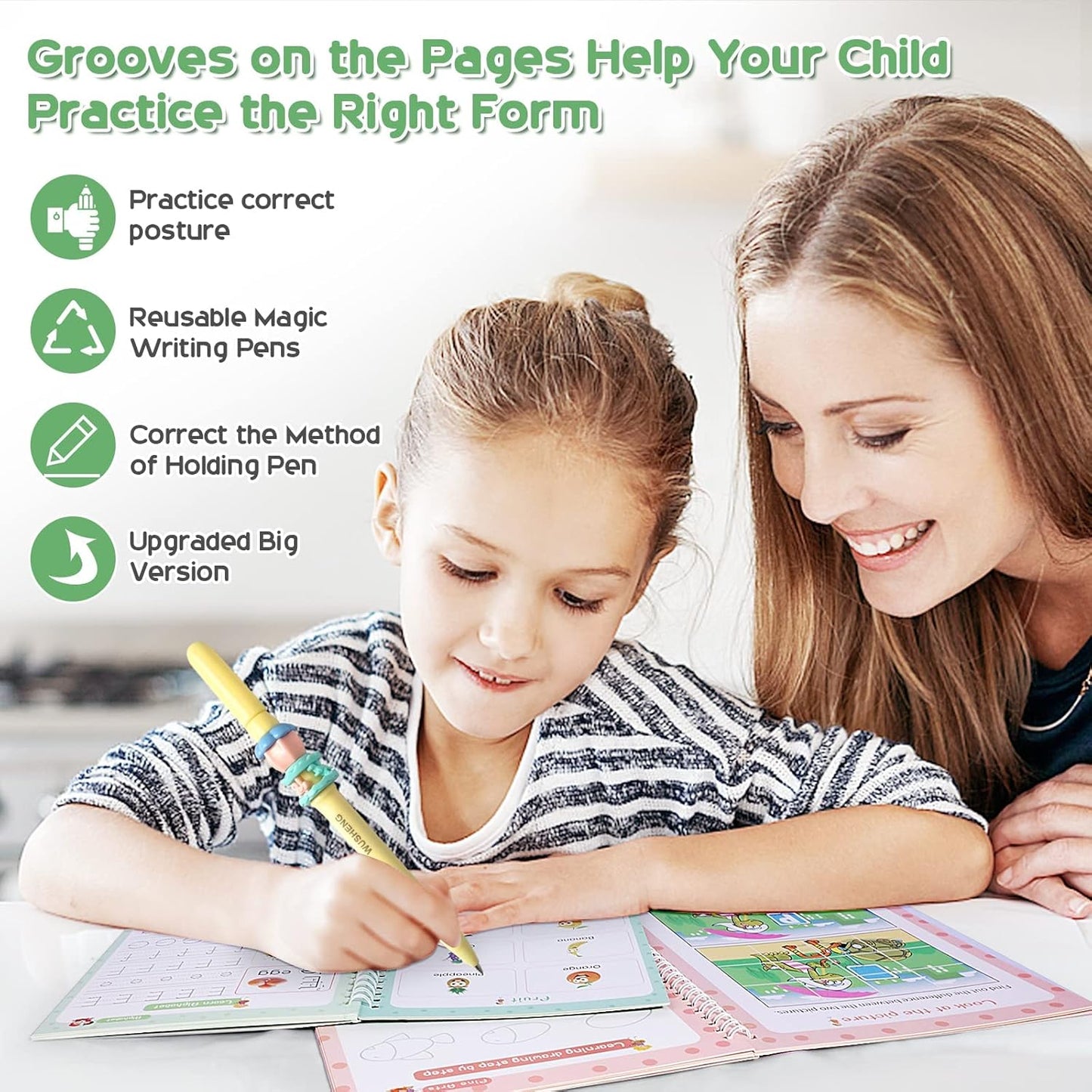 Magic Ink Copybooks for Kids Reusable Handwriting Workbooks for Preschools Grooves Template Design and Handwriting Aid (4)