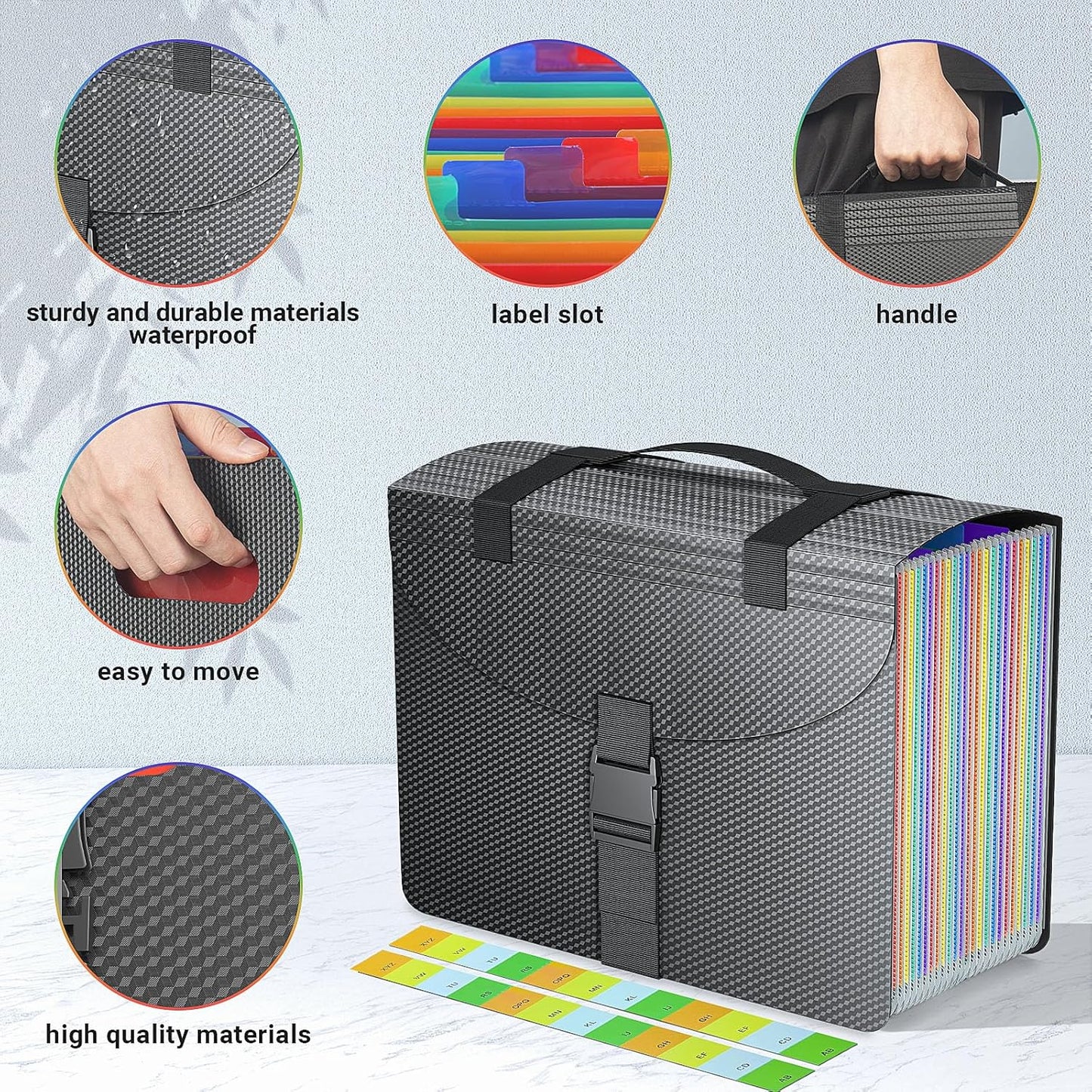 File Organizers with Handle,Portable Expanding File Folder,25 Pockets Accordion File Organizer for Receipt,Bill, A4/Letter Size Paper,Documents,a-z Tabs Include in Filing Folders Diamond