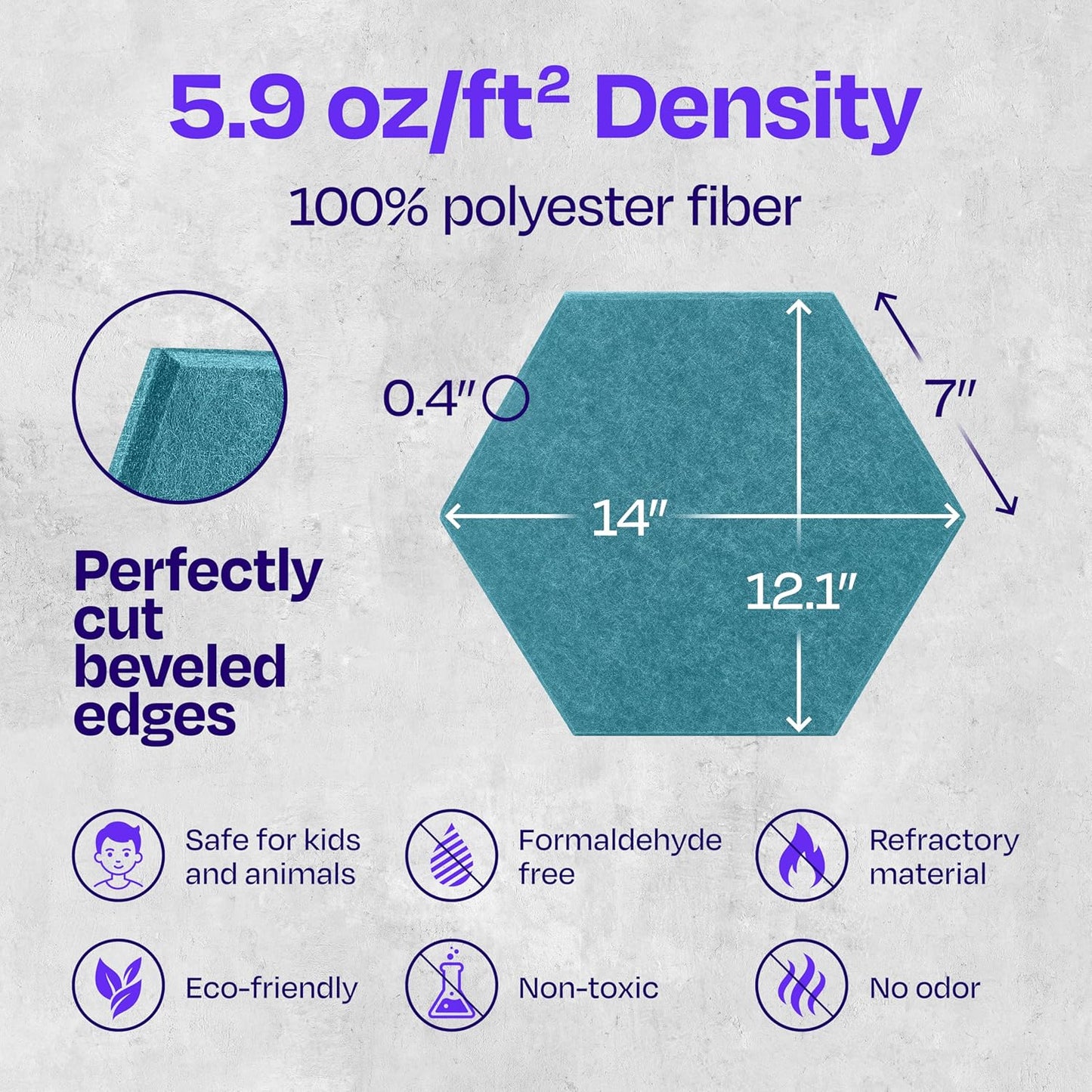 Acoustic Panels 12-Pack - 14"X12.1"X0.4" Soundproof Wall Panels - High Density Sound Dampening - Light Turquoise Hexagon