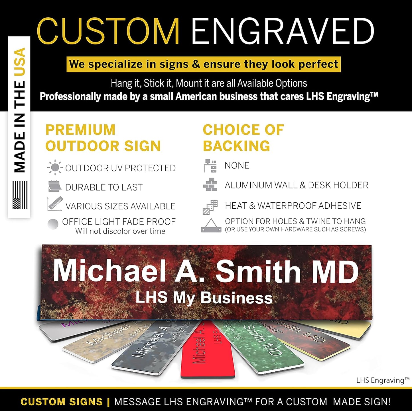 Engraved Door Signs for Office Personalized Rustico Granite Plastic Door Plaque White Letters - Made in USA 2x12 S2