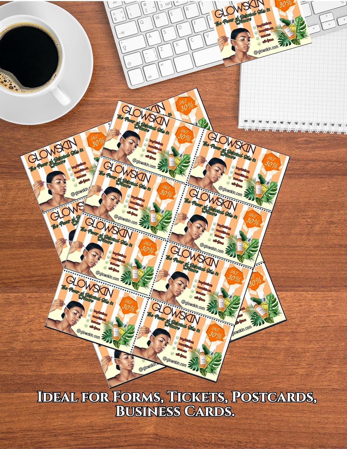 Limited Papers (TM) 8.5x11 Perforated Paper, 20/50 Pound, 75 GSM, Variety of Perforation Sizes and Colors, for Forms, Tickets, Postcards, Business Cards. (White, 8 up)