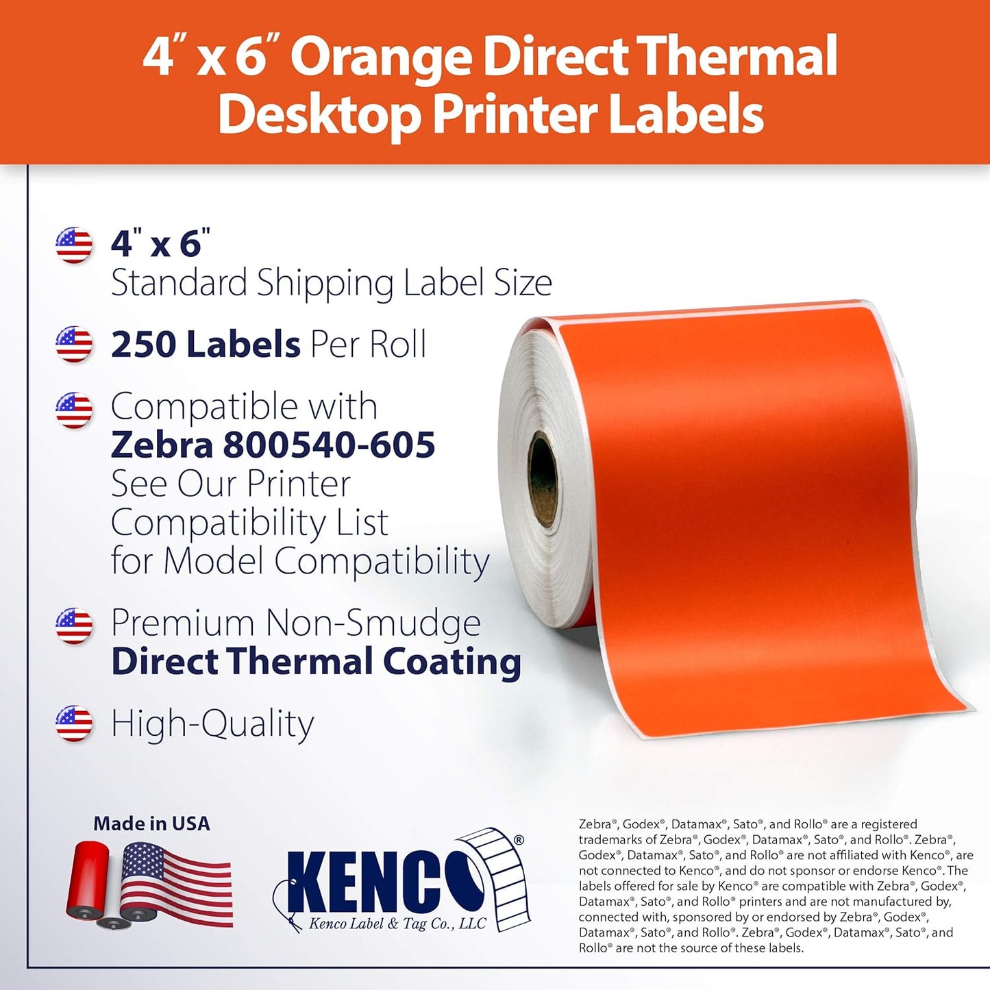 4" X 6" Direct Thermal Perforated Stickers Labels for Shipping Labels, Inventory, and Color Coding - Compatible with Zebra, Rollo, Godex and More (Orange, 1 Roll)