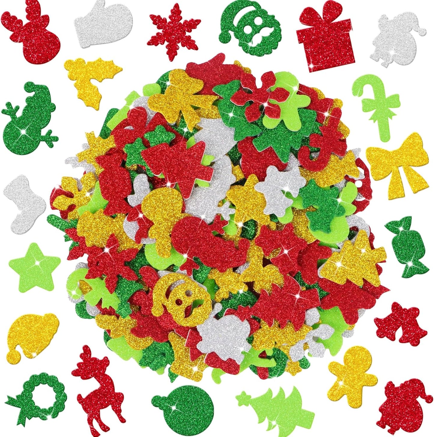 Foam Stickers Glitter Colorful Self Adhesive Stickers, Sticker for Kids Crafts Arts Supplies Scrapbooking DIY Greeting Card Envelopes Home Decor(Christmas Style)