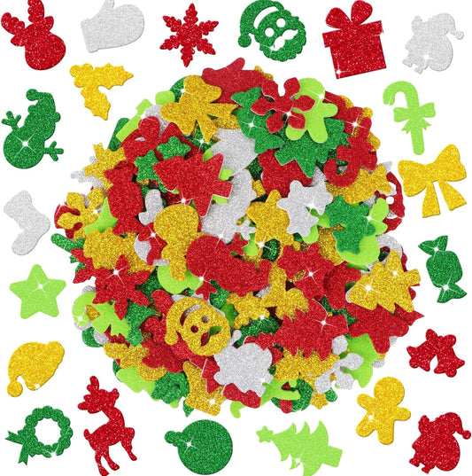 Foam Stickers Glitter Colorful Self Adhesive Stickers, Sticker for Kids Crafts Arts Supplies Scrapbooking DIY Greeting Card Envelopes Home Decor(Christmas Style)