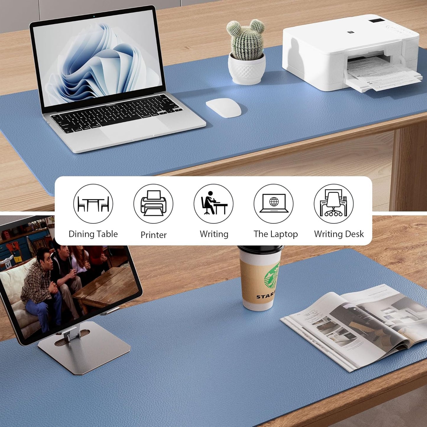 Aothia Leather Desk Pad Protector, Large Mouse Pad, Office Desk Mat, Non-Slip PU Leather Desk Blotter, Laptop Desk Pad, Waterproof Desk Writing Pad for Office and Home (Denim Blue, 23.6" x 13.7")