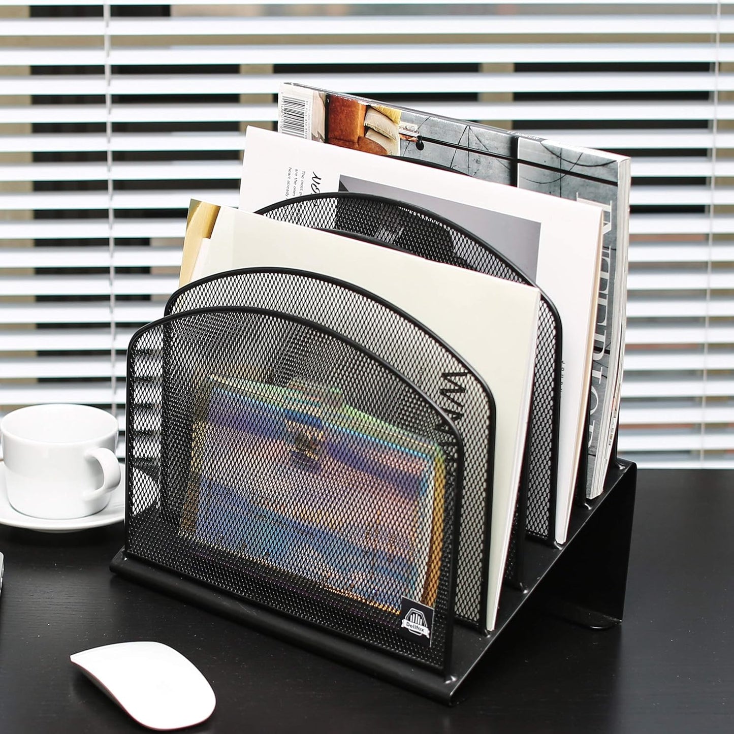 2 Pack Inclined Desk File Organizer, 5 Slot Desktop File Folder Holder Document Holder Sorter Organization and Accessories for Office School Classroom