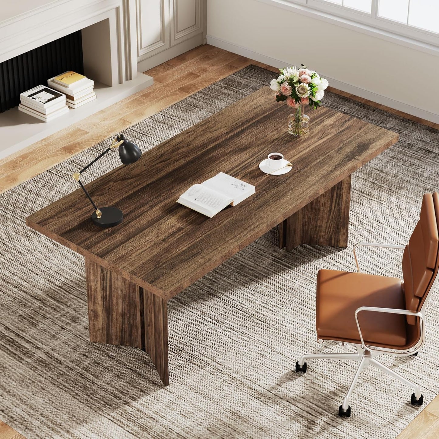 Tribesigns 63-inch Executive Desk, Vintage Office Computer Desk with Large Tabletop, Farmhouse Wood Writing Conference Table Workstation for Home Office, Study, Dark Brown