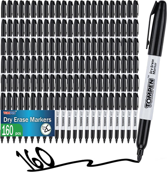 Dry Erase Markers Black,160 Bulk Pack Fine Tip,Low Odor Quick-Drying Whiteboard Markers for Office Home School Writing Planning