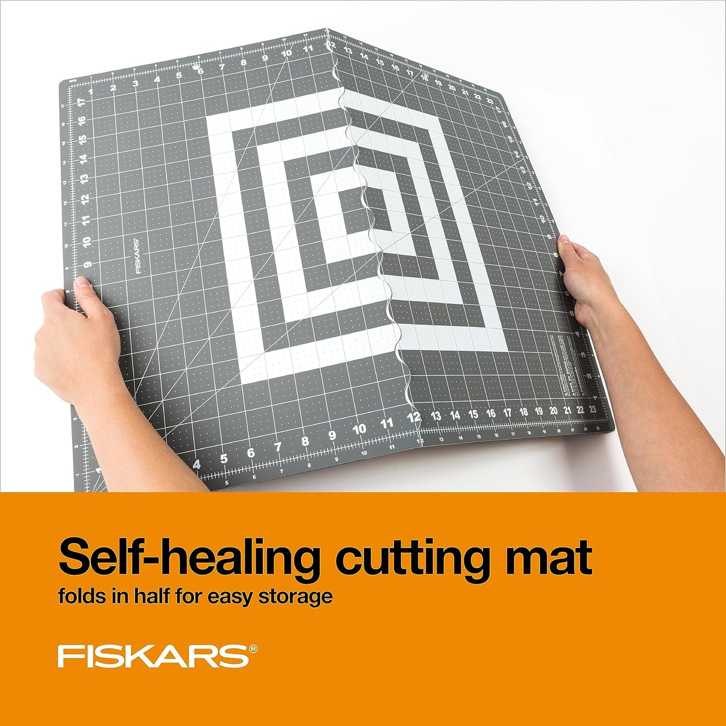 Fiskars 3-Piece Rotary Cutter Set with 45mm Fabric Rotary Cutter, Folding & Self-Healing Cutting Mat for Space Saving Storage, and Sewing Ruler, Perfect Tool Kit to Gift for Crafting, Quilting, Sewing