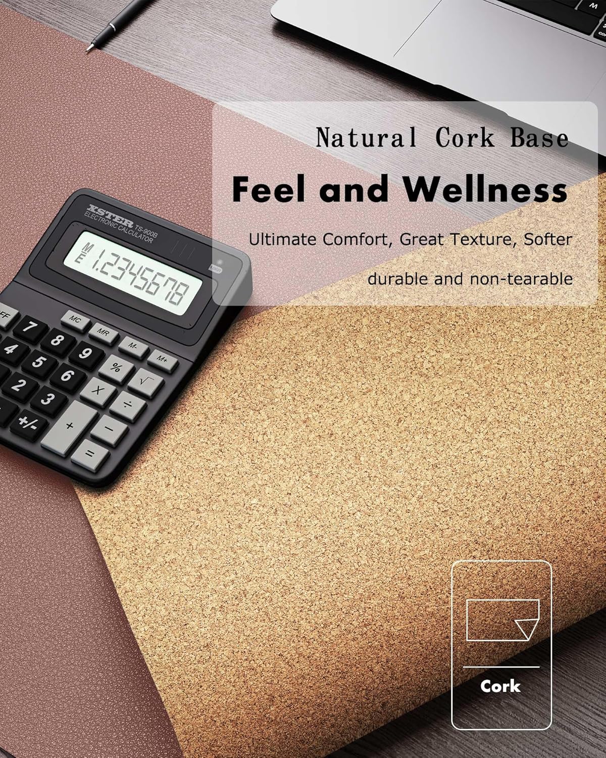 YSAGi Double-Sided Desk Pad, 23.6"x13.7" Leather Desk Mat, Eco Cork Desk Pad Protector, Large Mouse Pad for Desk, Waterproof Desk Blotter Pad, Desk Writing Pad for Office Work/Home(Pale Mauve/Cork)