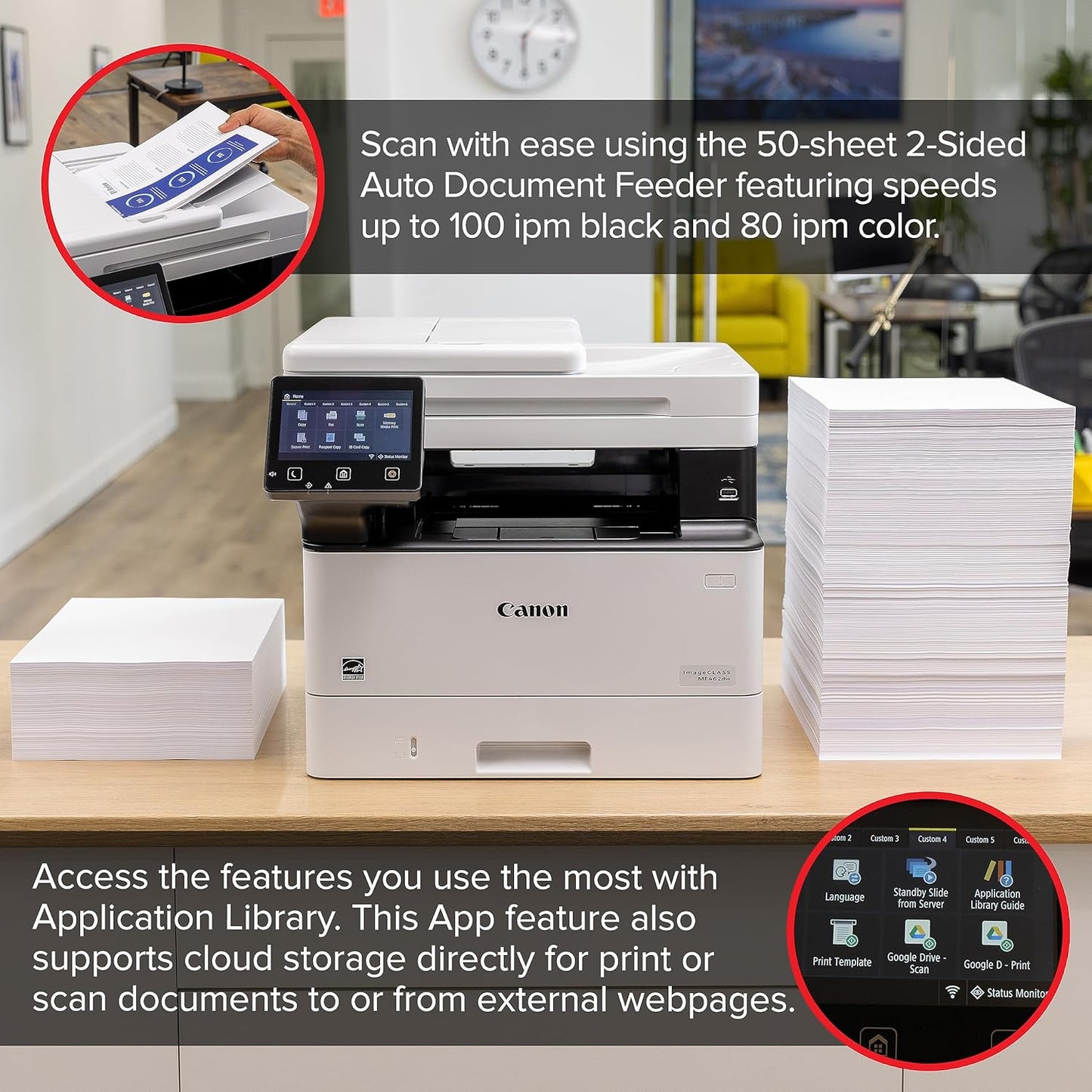 Canon imageCLASS MF462dw - Monochrome, Duplex Wireless Laser Printer, All-in-One with Scanner, Copier, Fax, Home or Office, Auto Document Feeder, Mobile Ready, 3 Year Limited Warranty, 37 PPM, White