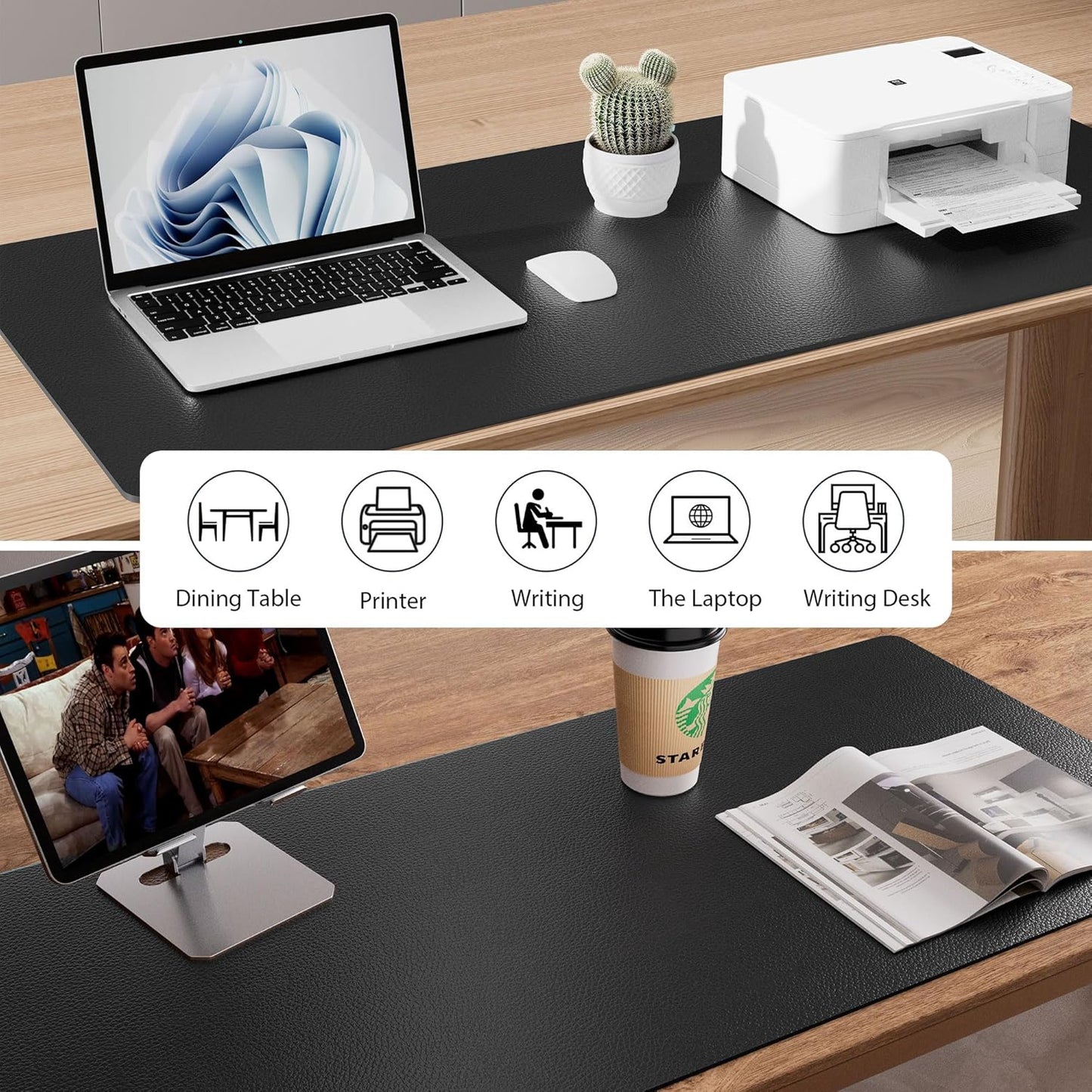 Aothia Leather Desk Pad Protector, Mouse Pad, Office Desk Mat, Non-Slip PU Leather Desk Blotter, Laptop Desk Pad, Waterproof Desk Writing Pad for Office and Home (Black,23.6" x 13.7")