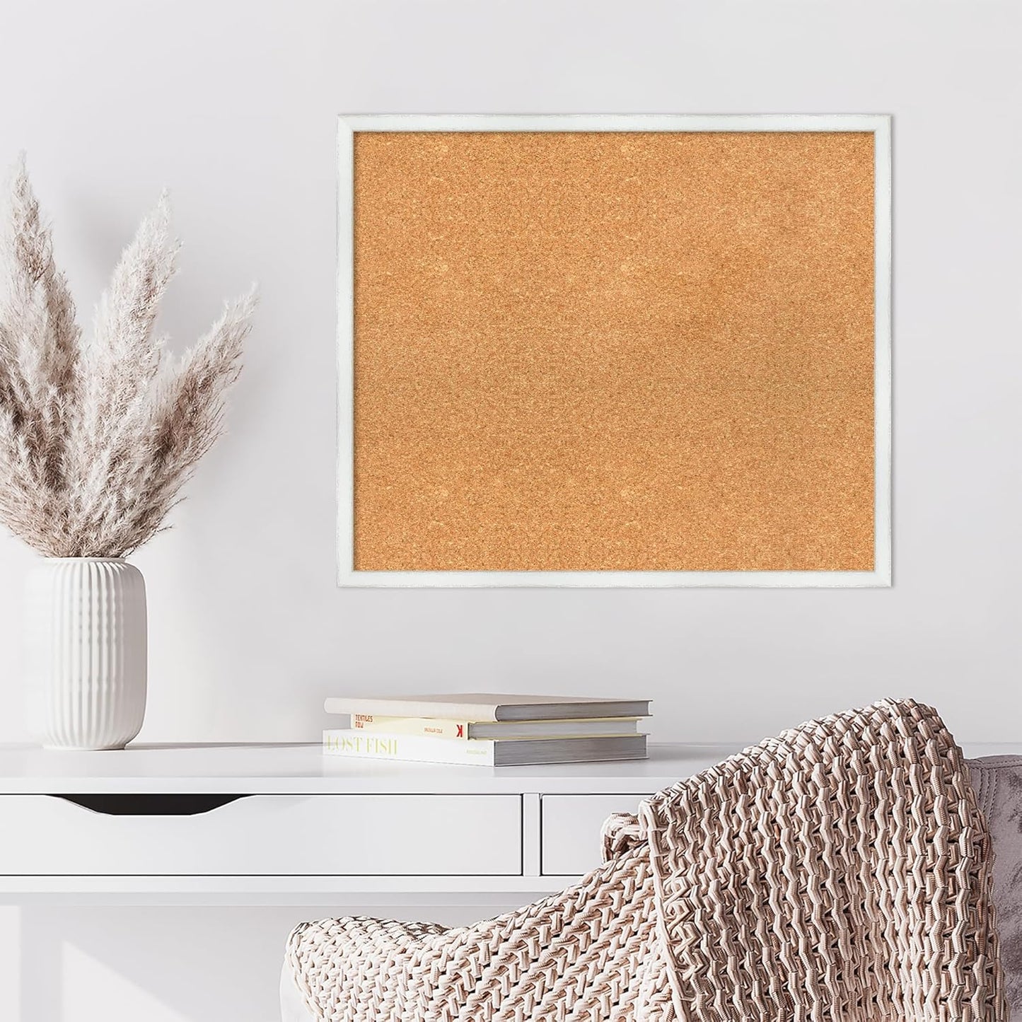 Amanti Art Natural Cork Board for Wall, 23x27 Vision Board with White Frame, Medium Corkboard Office Decor for Home Organization, Country Rustic Corkboard Pinboard to Display Items for Home