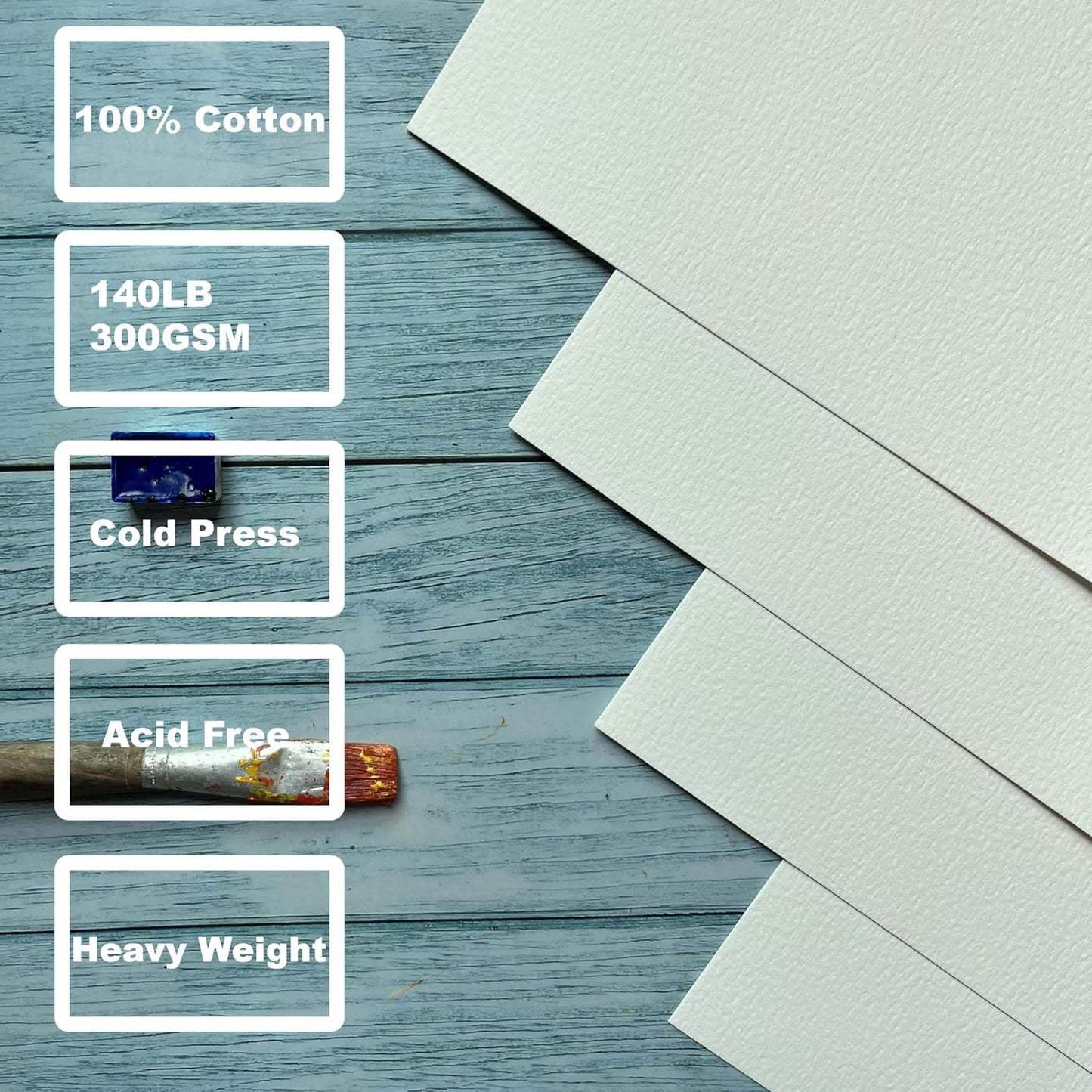 tumuarta Watercolor Paper Pad 100% Cotton, 5X7”, 140 LB, 300 GSM, 20 Sheets, Natural White, Acid Free, Cold Press, Watercolor Mixed Media Sketch Books for Watercolors, Acrylic and More.
