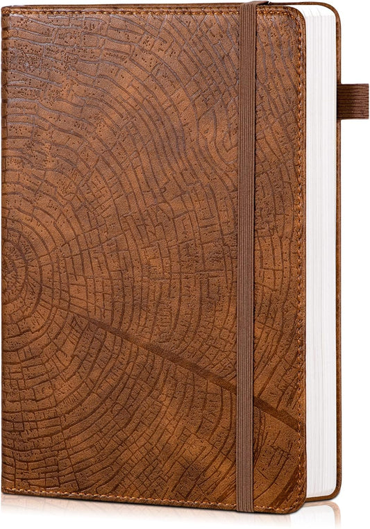 CAGIE Lined Journal for Men Women, Tree Growth Ring Leather Bound Journal Notebook, 256 Pages 100 GSM Journals for Writing, A5 Hardcover Journaling Notebooks for Work, Note Taking