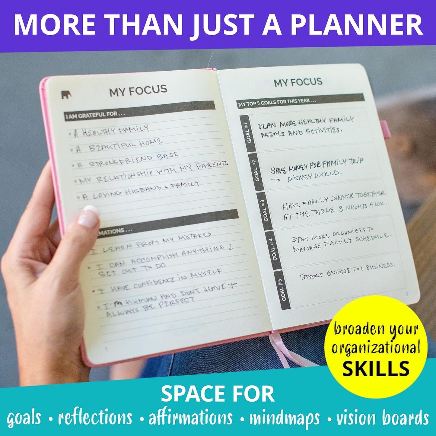 Elegant Undated Leather Planner for 2025-2026 – A sleek, faux leather planner designed to help you stay productive and organized with daily, weekly, and monthly layouts. Undated format lets you start anytime without wasted pages.