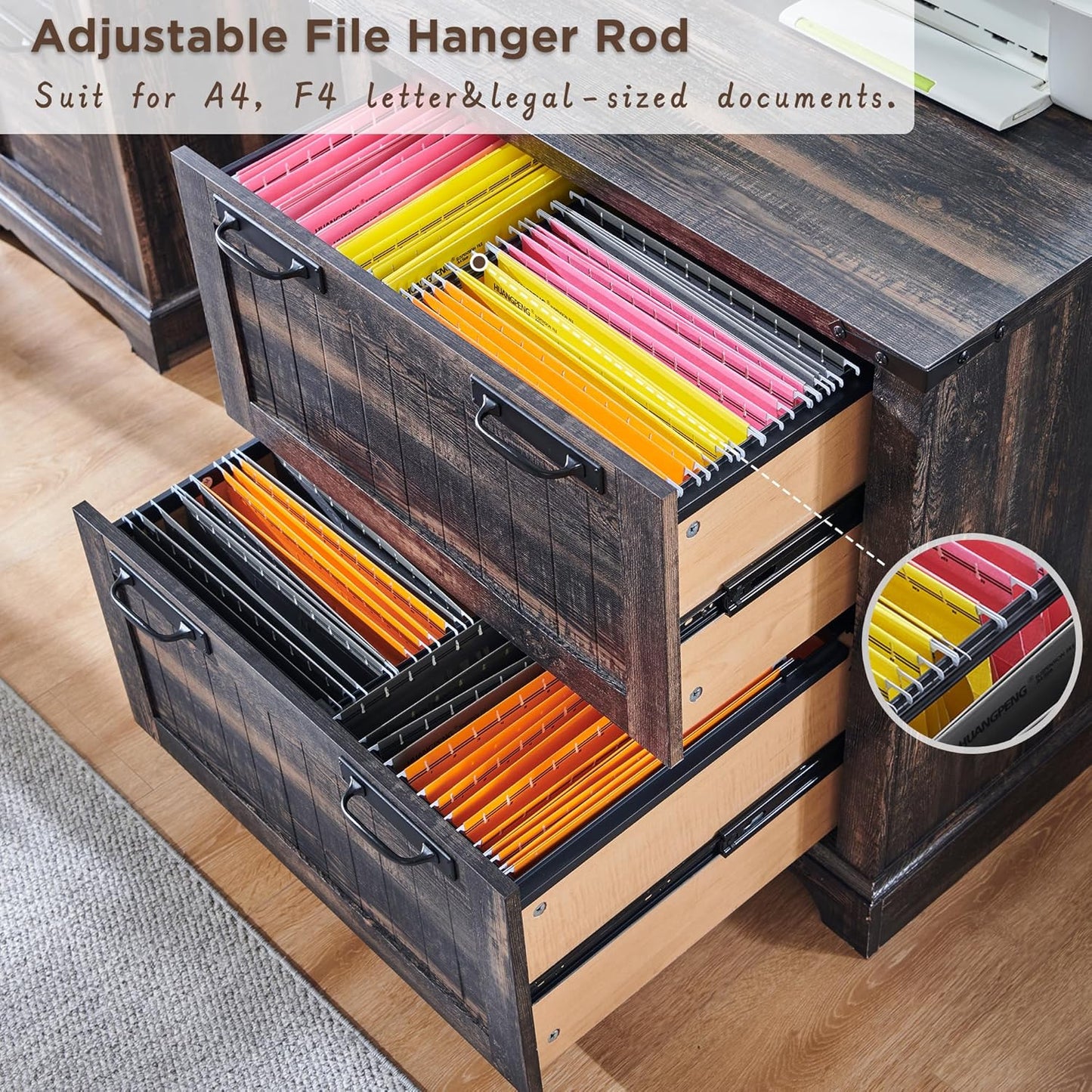 RedLemon File Cabinet with 2 Drawers, Farmhouse 30" Filing Cabinets with Hanging File Folders for A4/Letter/Legal Size Documents,Office Storage Cabinet for Study Room, Living Room (Dark Rustic Oak)