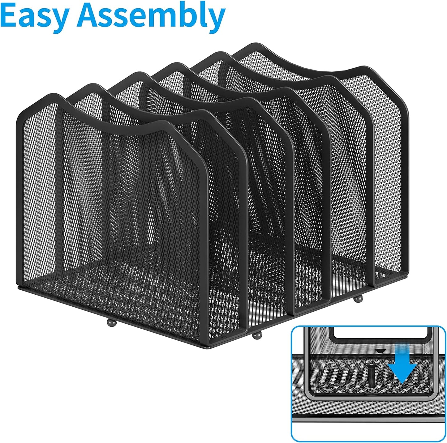 Simple Trending Mesh Desktop File Sorter Organizer, 5-Section Bookshelf for Desk Home Office, Black