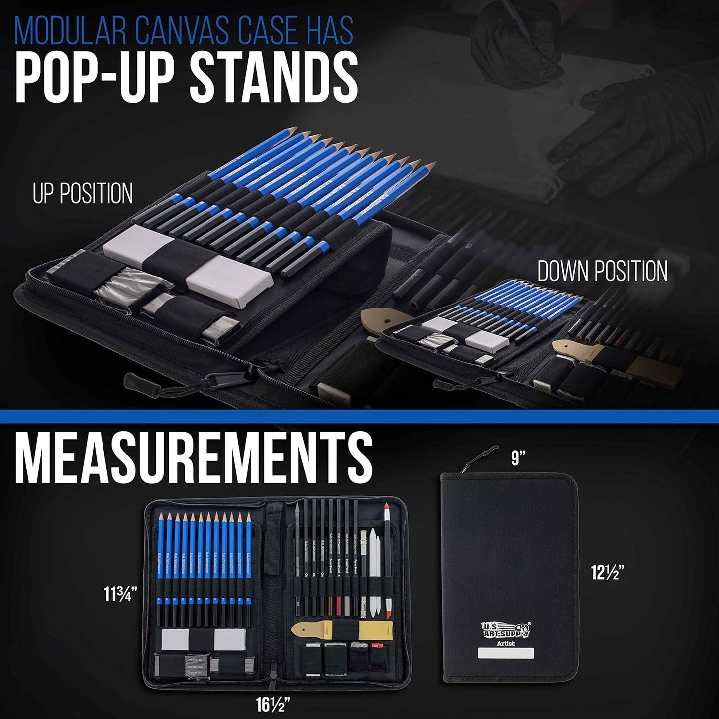 U.S. Art Supply 44-Piece Drawing & Sketching Art Set with 4 Sketch Pads (242 Paper Sheets) - Professional Artist Kit, Graphite, Charcoal, Pastel Pencils & Sticks, Erasers - Pop-Up Carry Case, Student