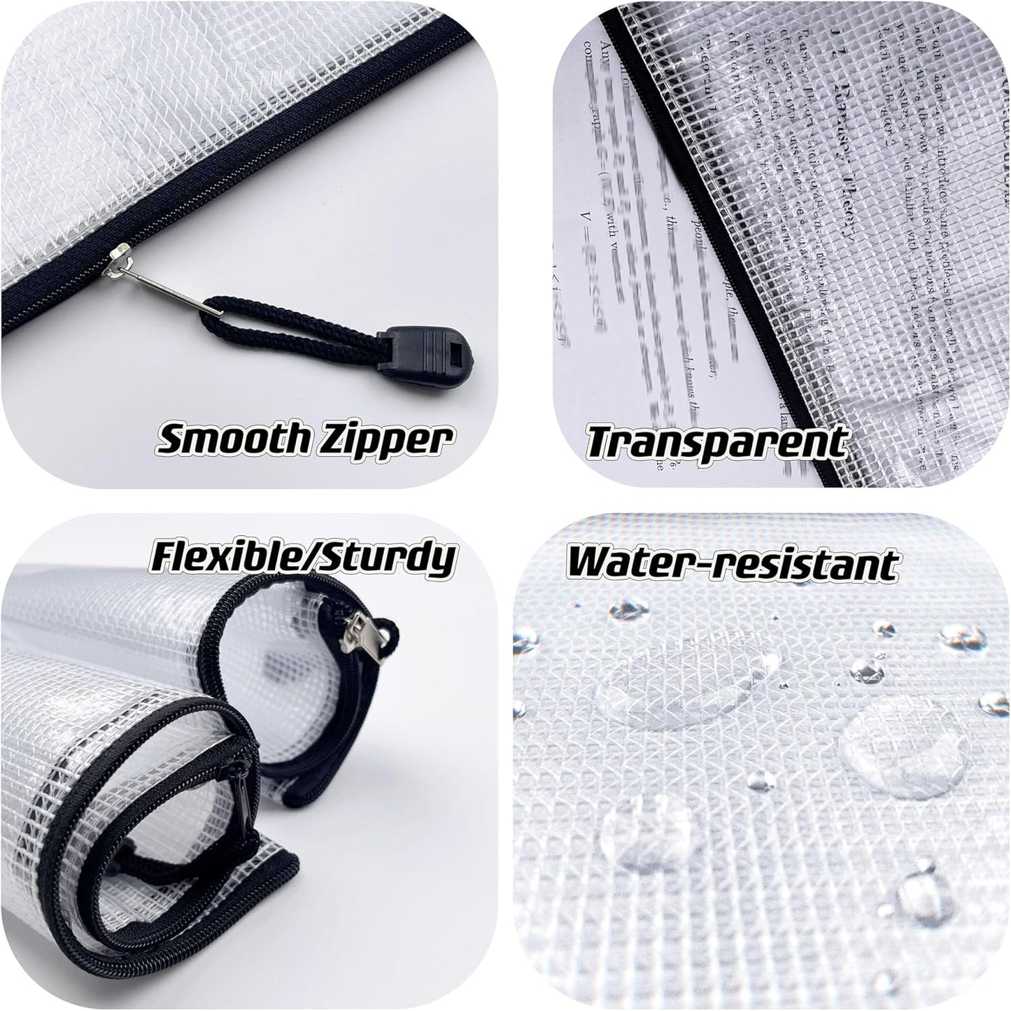 Oaimyy-18 Pcs,Plastic Mesh Zipper Pouch Document Folders Bag Zipper Zip File Folders for Office Supplies, Travel,Organizing Storage (6 Sizes, Black)