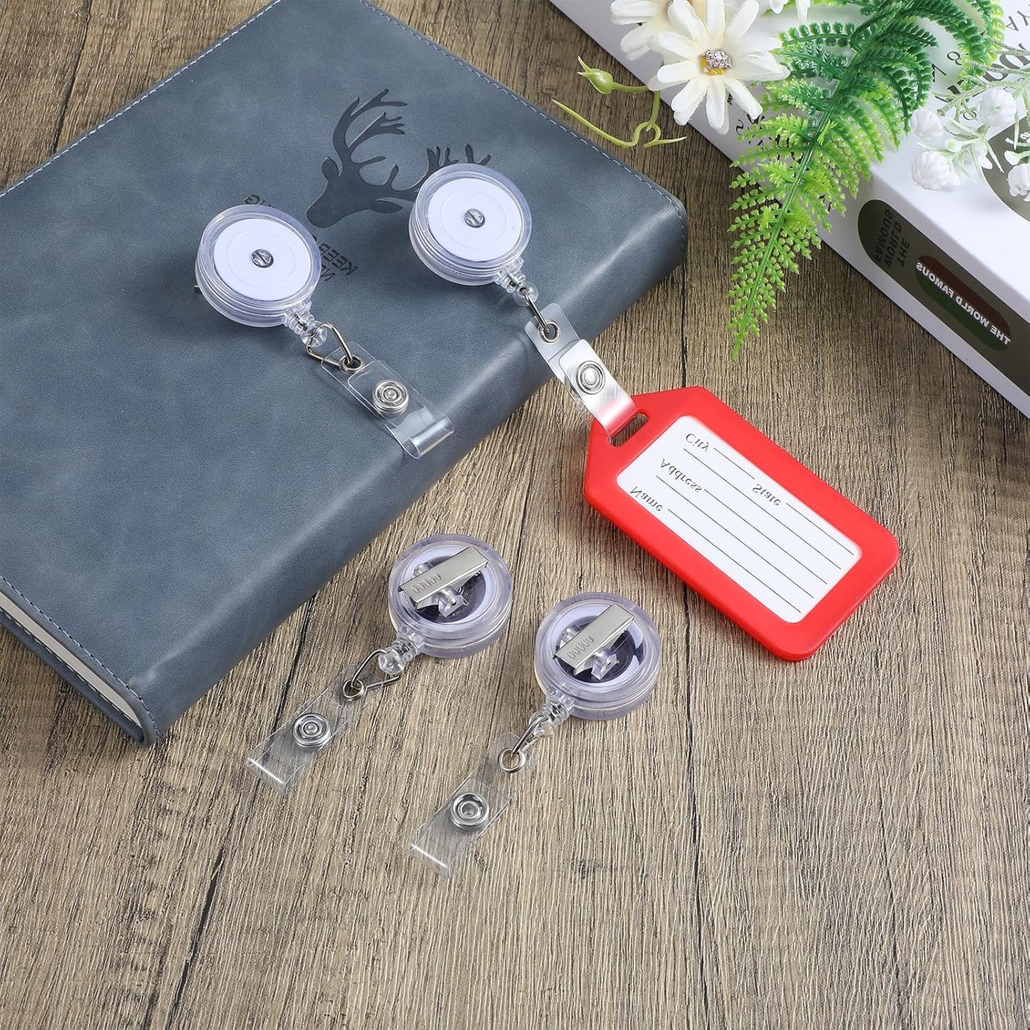 50 Pieces Retractable Badge Reel Bulk with Swivel Metal Alligator Clip, Translucent ID Card Holder Name Badge Reel Clips for Teachers Office Workers Hanging Name Tags, ID Card and Keychains