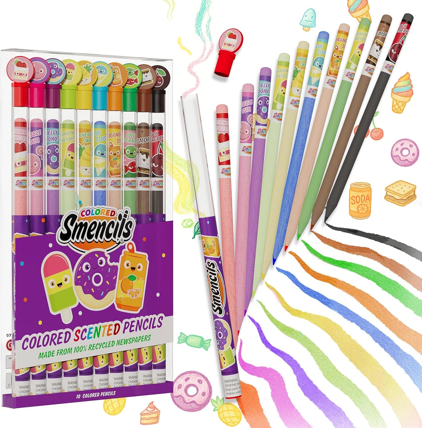 Colored Smencils (2 Pack) - Patented Gourmet Scented Colored Pencils made from Recycled Newspapers, 10 Count, Gifts for Kids, School Supplies, Classroom Rewards