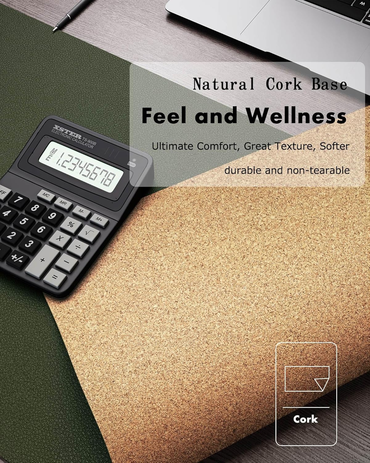 YSAGi Double-Sided Desk Pad, 35.4"x17" Leather Desk Mat, Eco Cork Desk Pad Protector,Large Mouse Pad,Waterproof Desk Blotter for Office/Home (Dark Green/Cork)