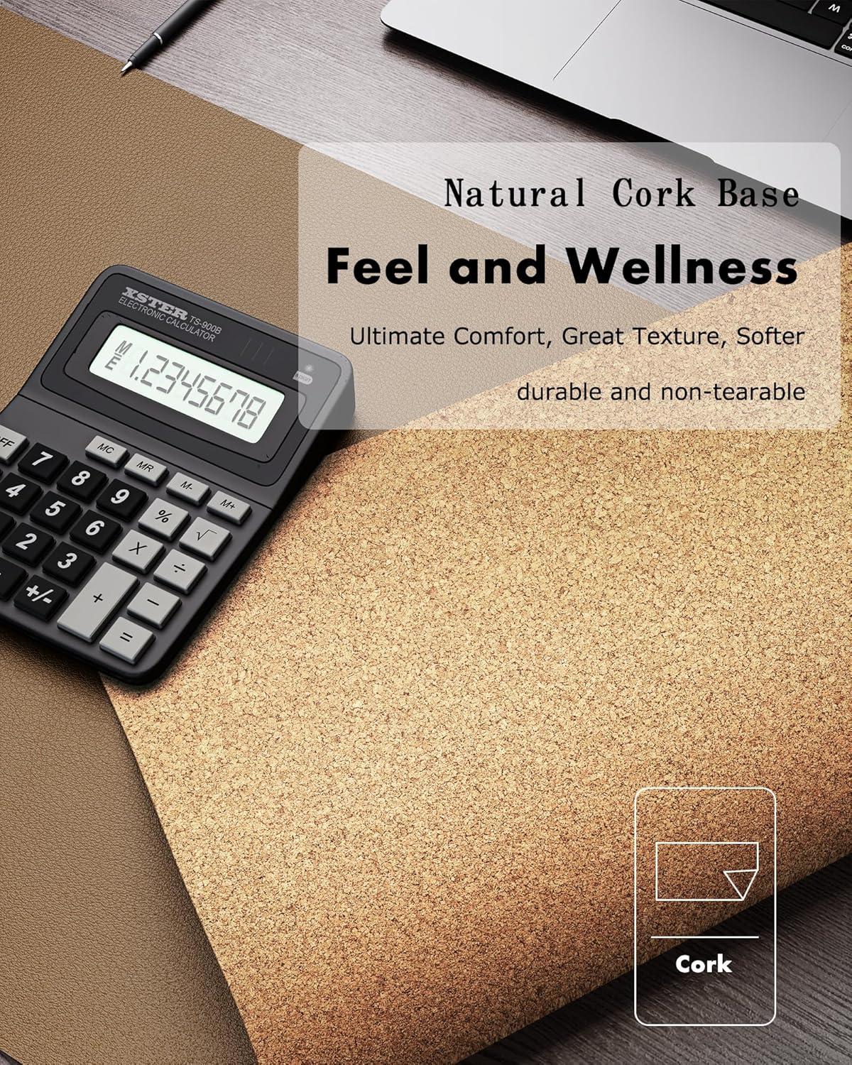 YSAGi Double-Sided Desk Pad, Leather Desk Mat, Eco Cork Desk Pad Protector, Large Mouse Pad for Desk, Waterproof Desk Blotter Pad, Desk Writing Pad for Office Work/Home(23.6"x13.7",Khaki+Cork)