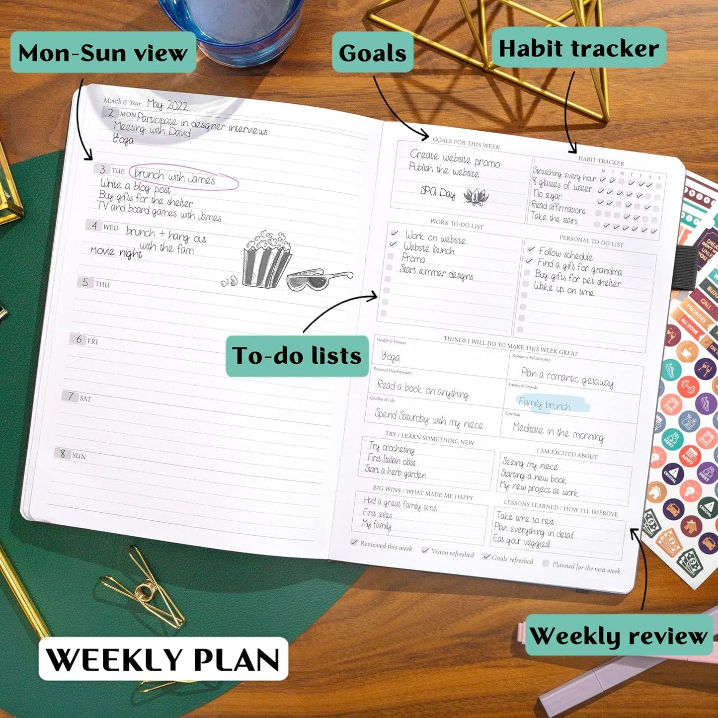 Legend Planner PRO – Deluxe Weekly & Monthly Life Planner to Increase Productivity and Hit Your Goals. Time Management Organizer Notebook – Undated – 7 x 10" Hardcover + Stickers – Mystic Gray