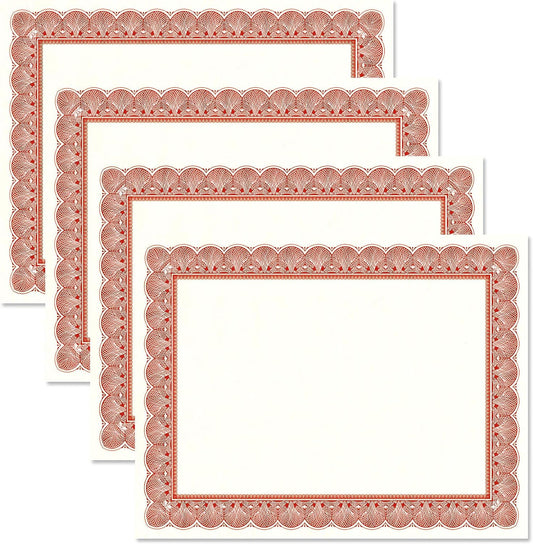 Elite Red & White Parchment Certificate Papers - Pack of 100, Laser & Inkjet Printer Compatible, For Office, Business Awards, Graduation, School Diplomas, 8-1/2" x 11" on 60 lb.Text Stock