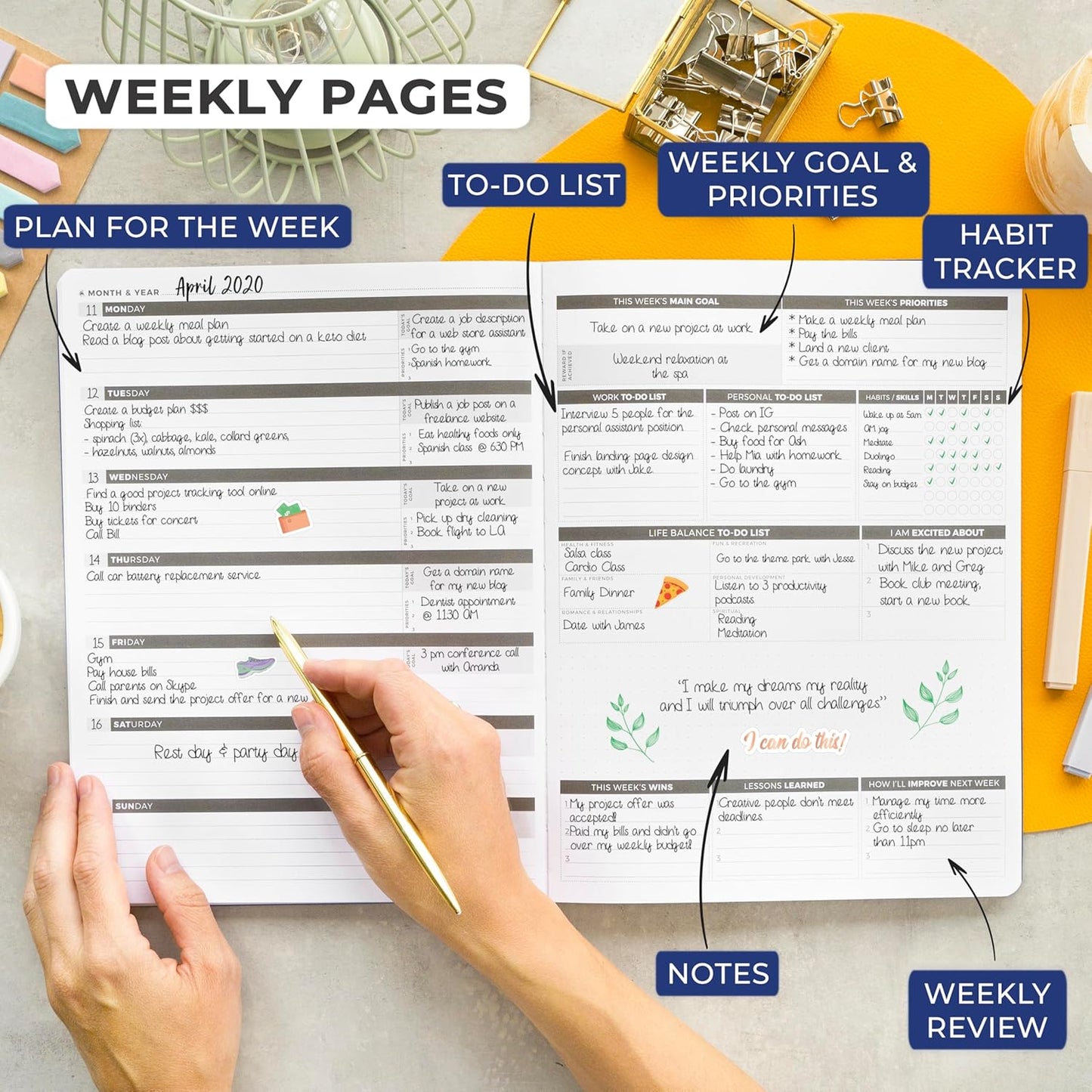 Clever Fox Planner PRO – Weekly & Monthly Life Planner to Increase Productivity, Time Management and Hit Your Goals, 8.5x11″ (Dark Blue)