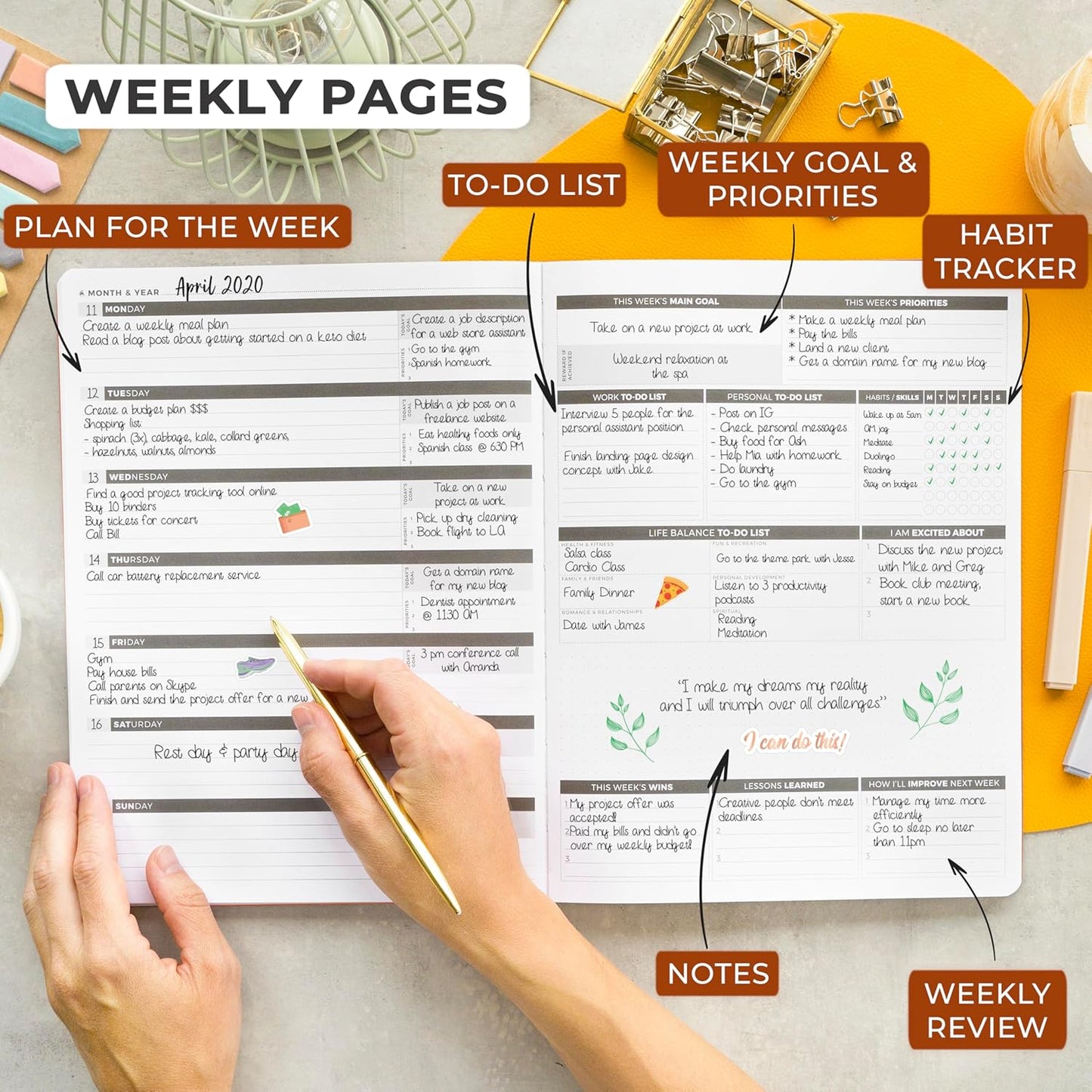 Clever Fox Planner PRO – Weekly & Monthly Life Planner to Increase Productivity, Time Management and Hit Your Goals, 8.5x11″ (Orange)