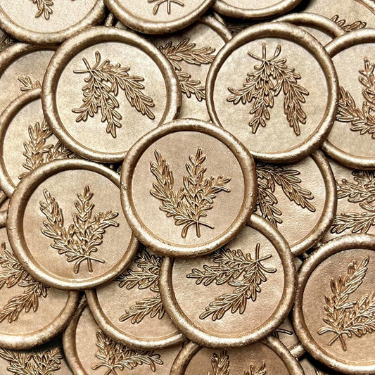 25Pcs Wax Seal Stickers Handmade Envelope Seals Self Adhesive Wax Stickers for Wedding Party Invitations, Envelope, Gift Wrap, Christmas(Rosemary Style, Champagne Gold)